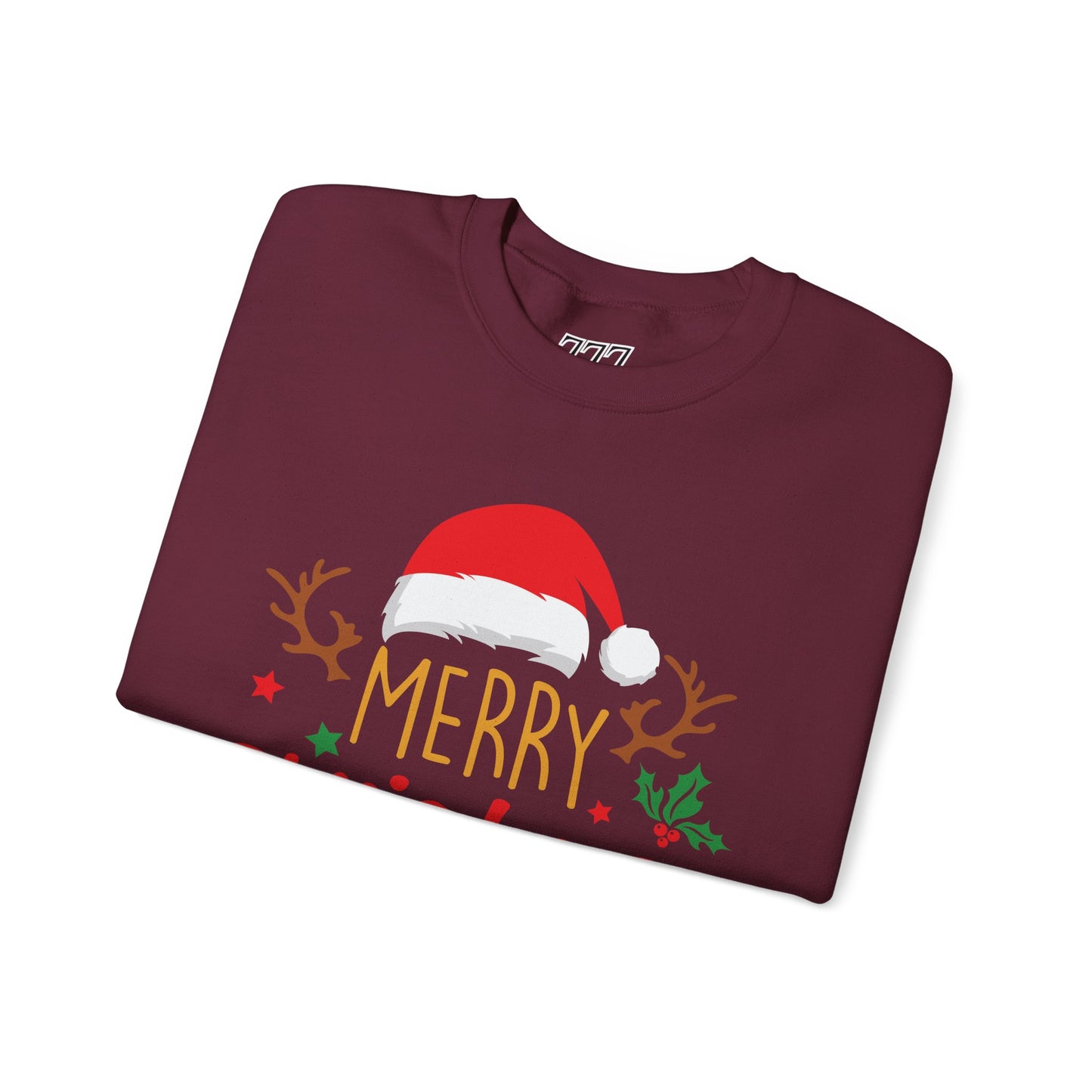 Merry Christmas Reindeer Crewneck – Santa Hat Holiday Unisex Sweatshirt, Festive Xmas Pullover