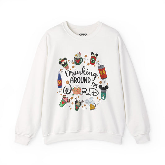 Drinking Around the World Christmas Crewneck – Fun Holiday Travel & Cocktail Sweatshirt (Unisex)