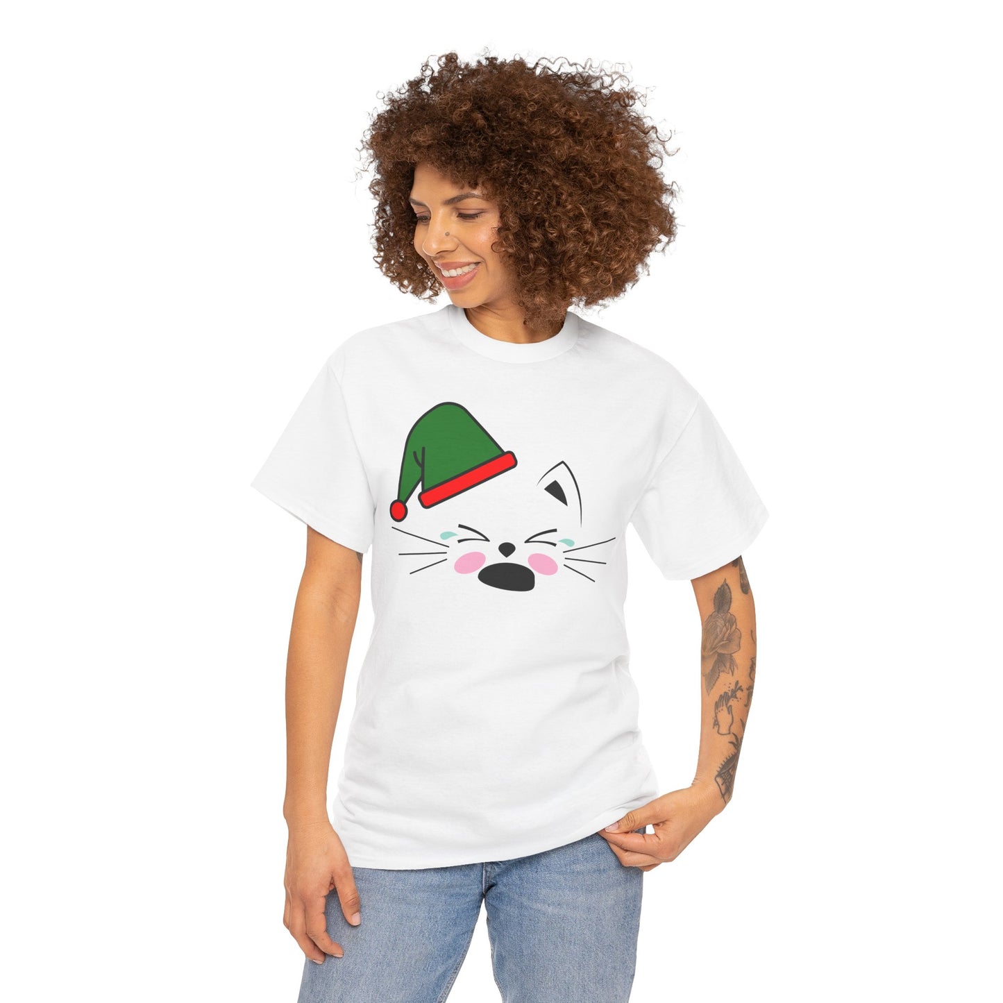 Elf Cat Christmas T-Shirt – Cute Kawaii Cat Holiday Tee (Unisex)