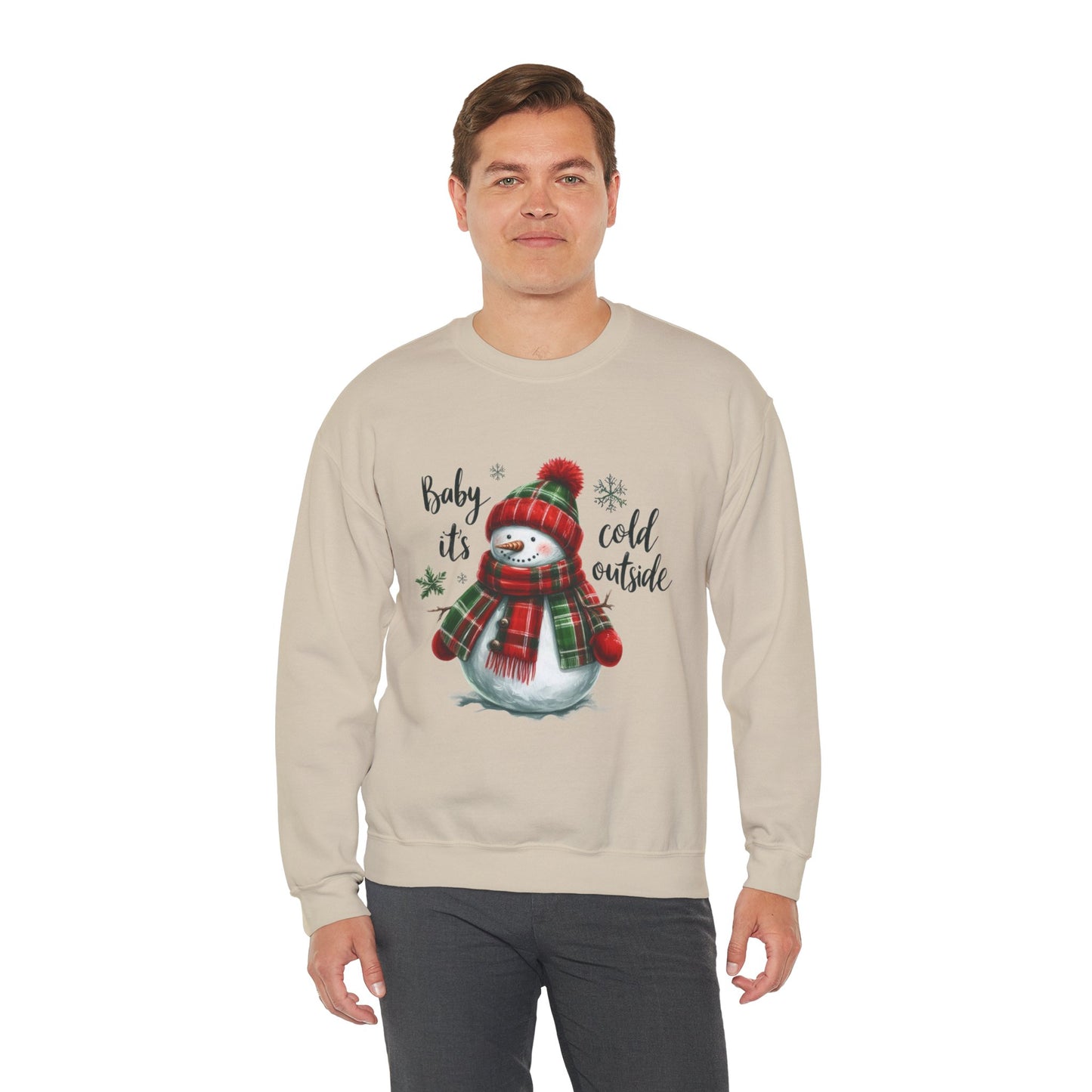 Baby It’s Cold Outside Christmas Unisex Heavy Blend Crewneck Sweatshirt – Cute Snowman Holiday Sweater