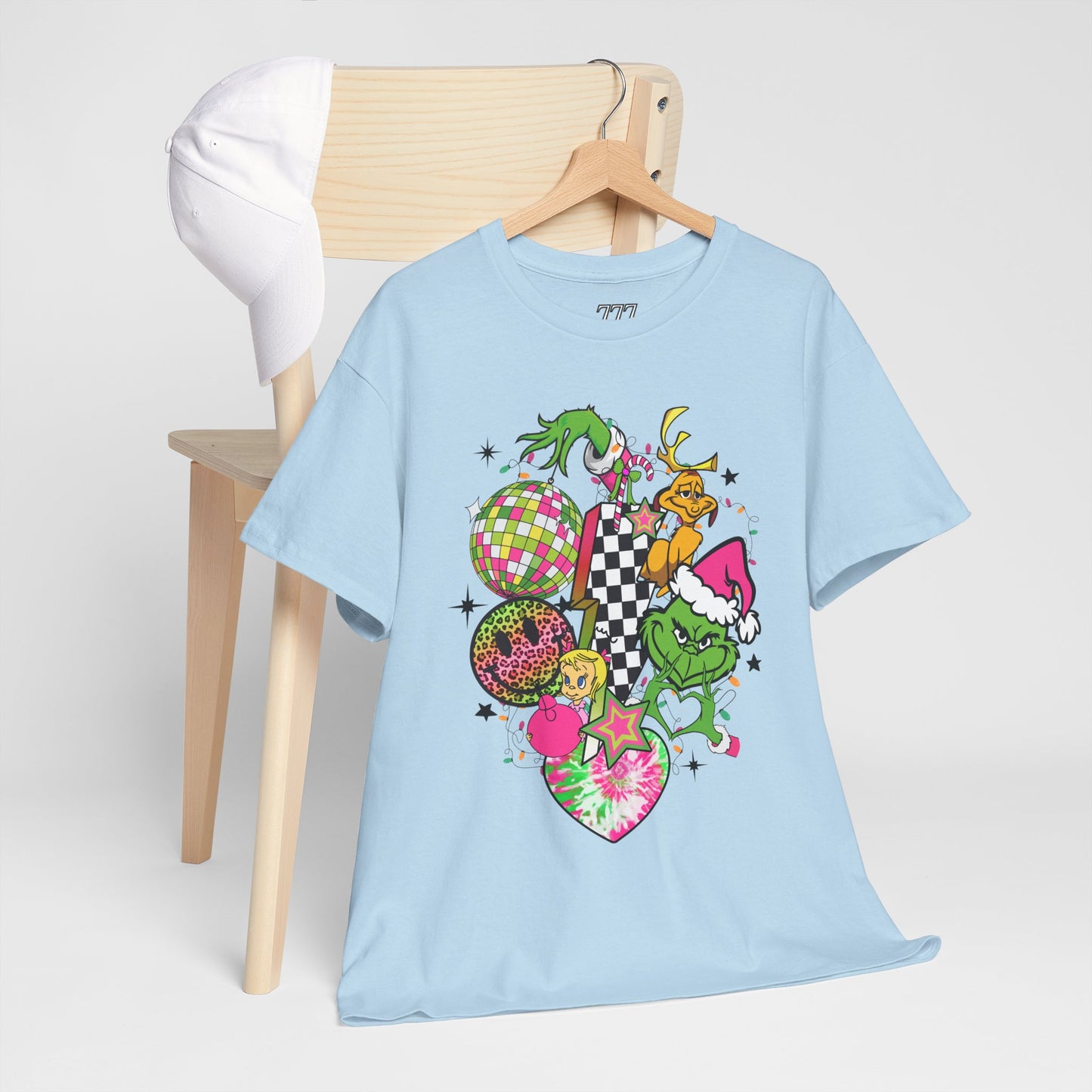 Grinchy Bell Christmas T-Shirt – Neon Holiday Hearts & Grumpy Green Vibes Tee (Unisex)