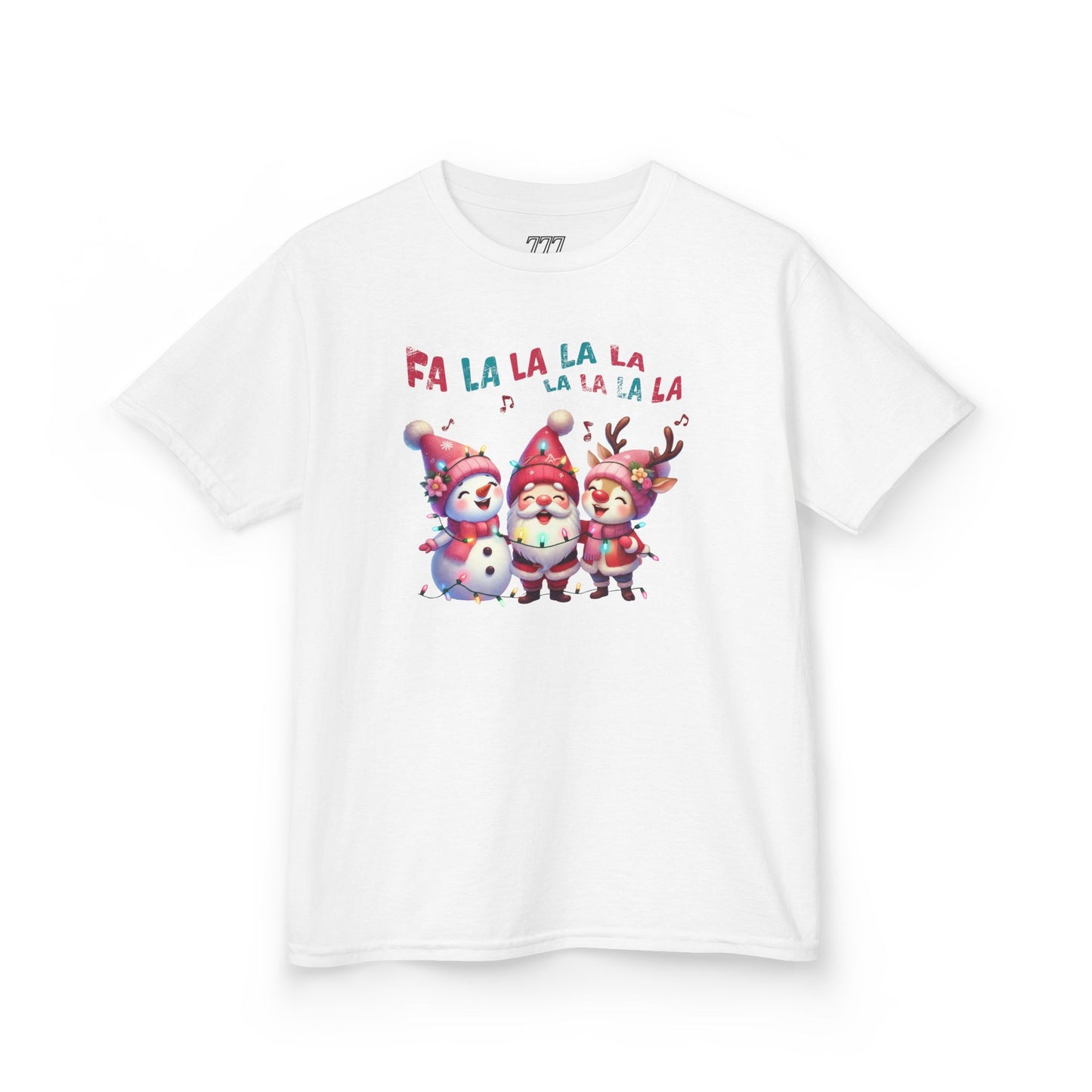 Festive Caroling Trio Kids Christmas T-Shirt – Cute Santa, Snowman & Reindeer Holiday Tee