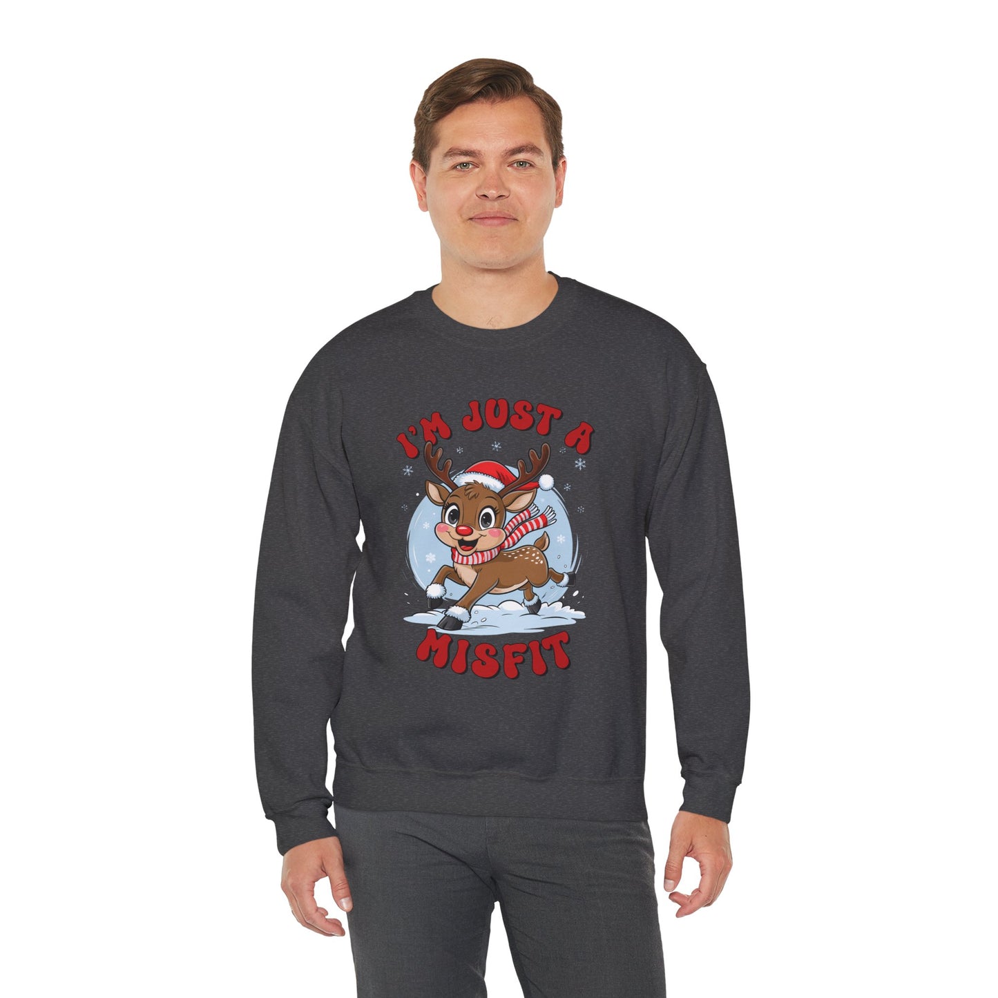 I’m Just a Misfit Unisex Heavy Blend Crewneck Sweatshirt – Cute Christmas Reindeer Holiday Sweater