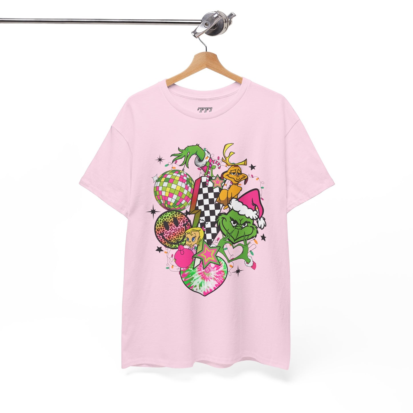 Grinchy Bell Christmas T-Shirt – Neon Holiday Hearts & Grumpy Green Vibes Tee (Unisex)