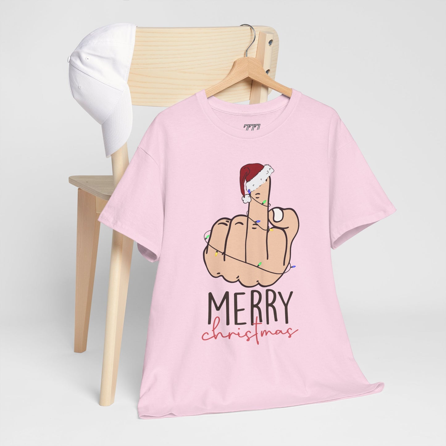 Merry Christmas Middle Finger Funny Adult Holiday Tee – Sarcastic Santa Joke Unisex Heavy Cotton T-Shirt