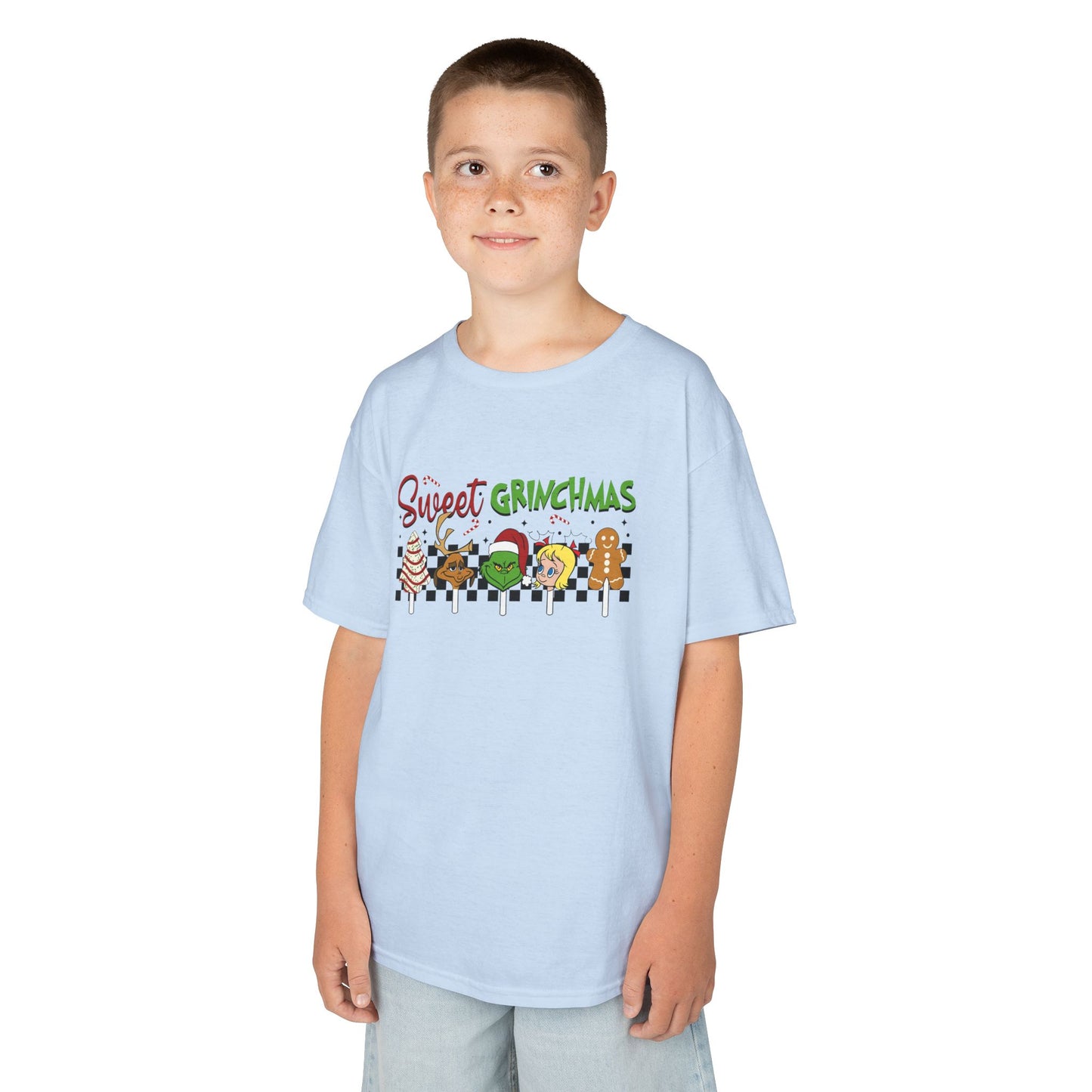 Sweet Grinchmas Candy Christmas Kids Tee – Cute Holiday Treat Characters Kids Heavy Cotton T-Shirt