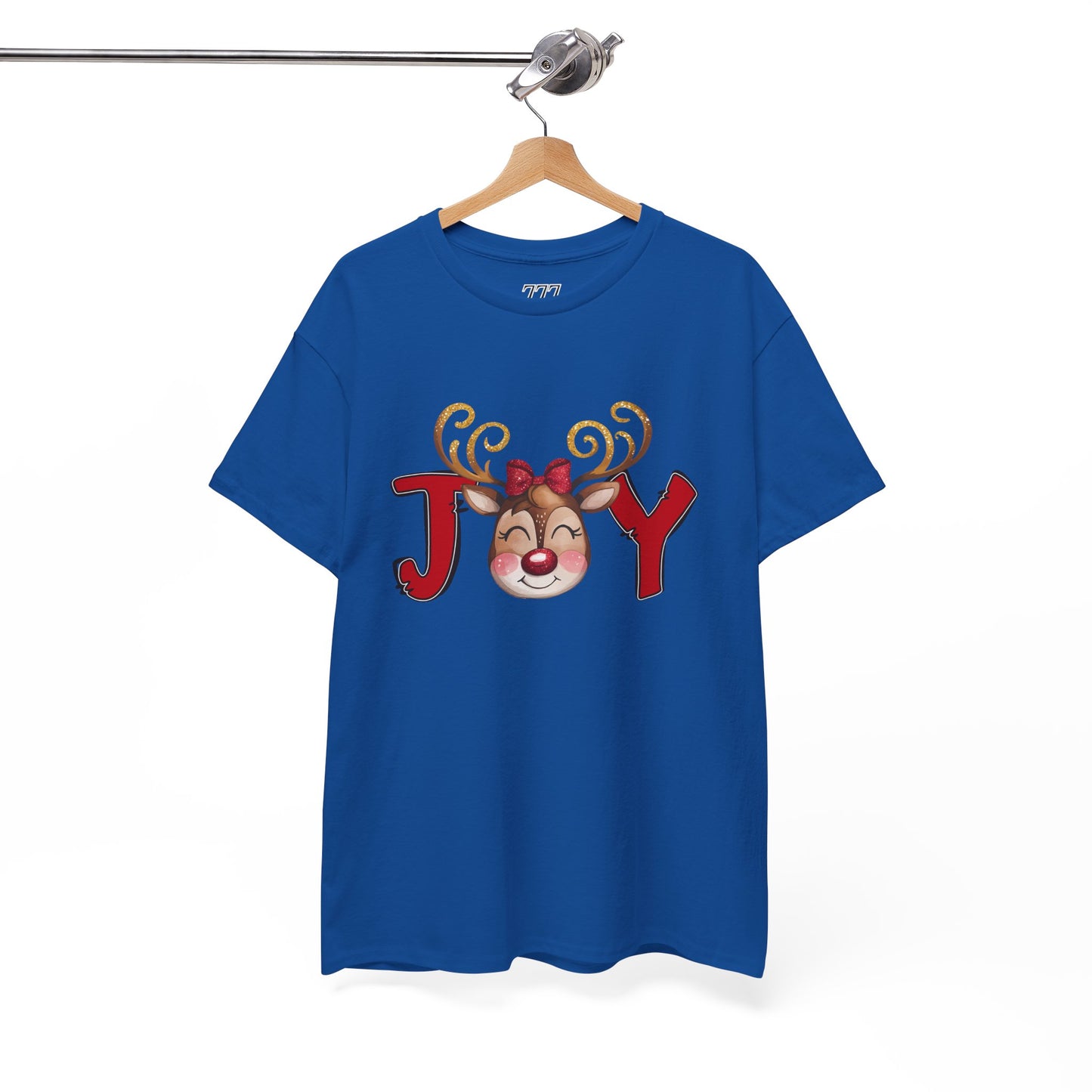 Reindeer Joy Women’s Christmas T-Shirt – Cute Holiday Reindeer Face Heavy Cotton Tee