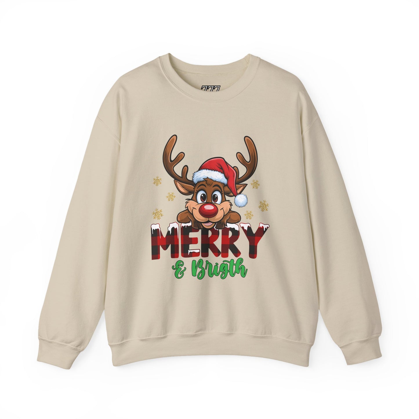 Merry & Bright Unisex Heavy Blend Crewneck Sweatshirt – Cute Christmas Reindeer Holiday Sweater