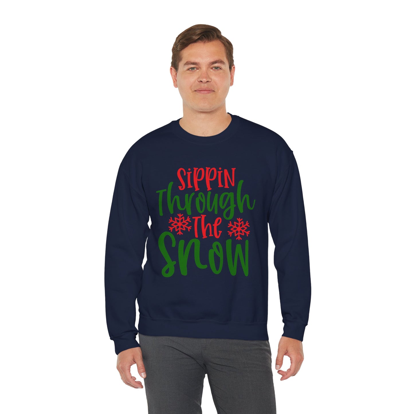 Sippin’ Through The Snow Sweatshirt – Festive Holiday Unisex Heavy Blend Crewneck