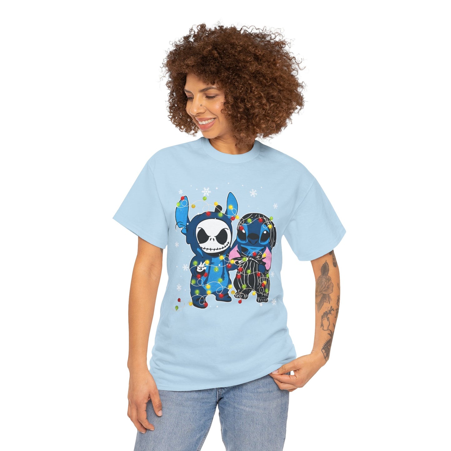 Cute Holiday Duo Christmas Unisex Heavy Cotton T-Shirt – Cartoon Alien & Skeleton Festive Tee