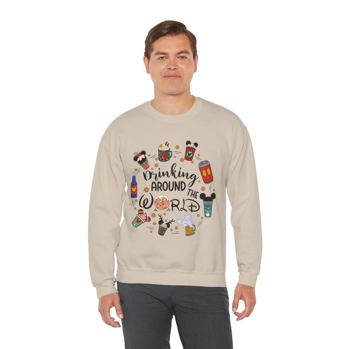 Drinking Around the World Christmas Crewneck – Fun Holiday Travel & Cocktail Sweatshirt (Unisex)