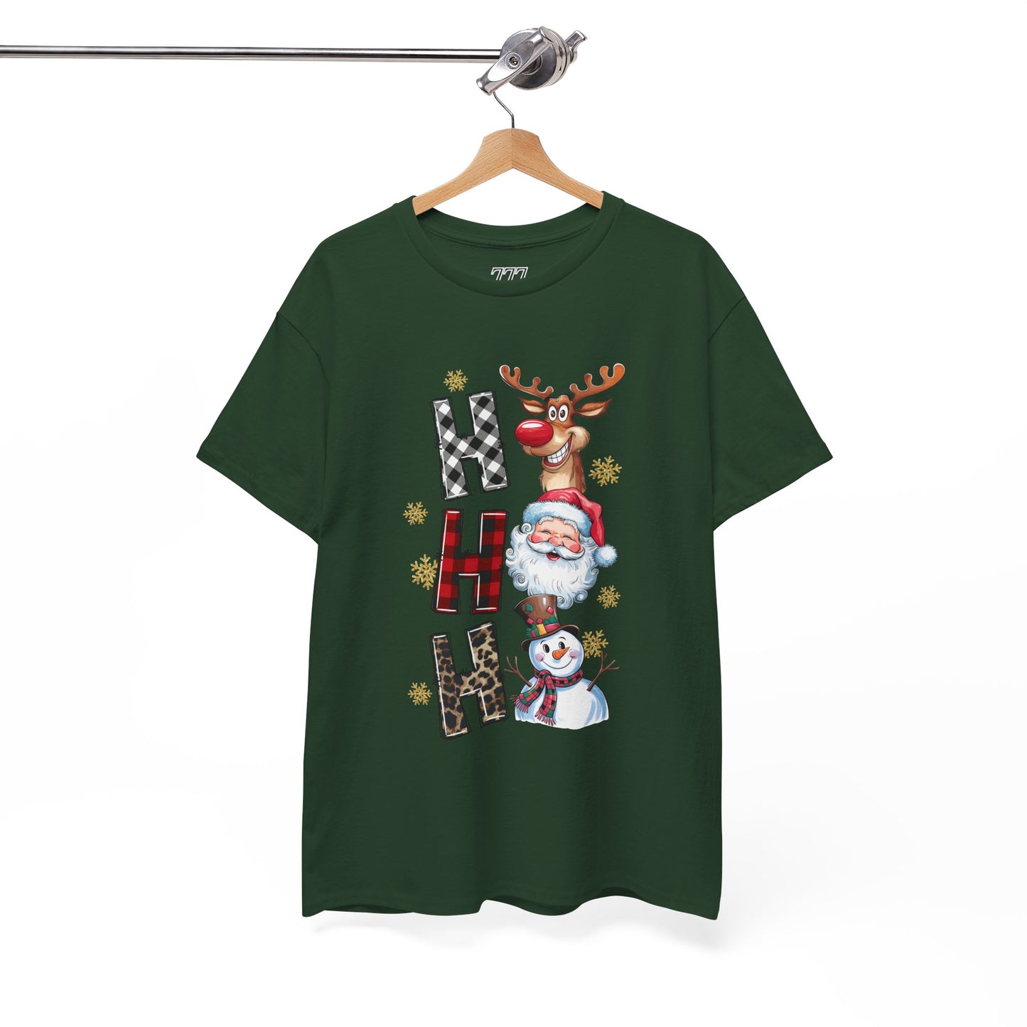 HO HO HO Christmas Unisex Heavy Cotton T-Shirt – Santa, Reindeer & Snowman Holiday Tee