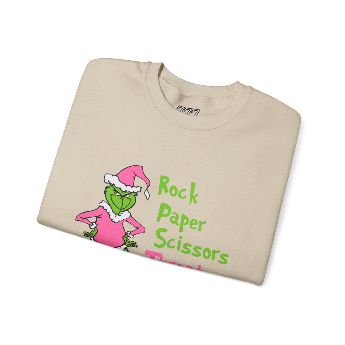 Rock Paper Scissors Throat Punch I Win Funny Christmas Grinch-Inspired Holiday Sweatshirt – Sarcastic Pink Santa Unisex Heavy Blend Crewneck