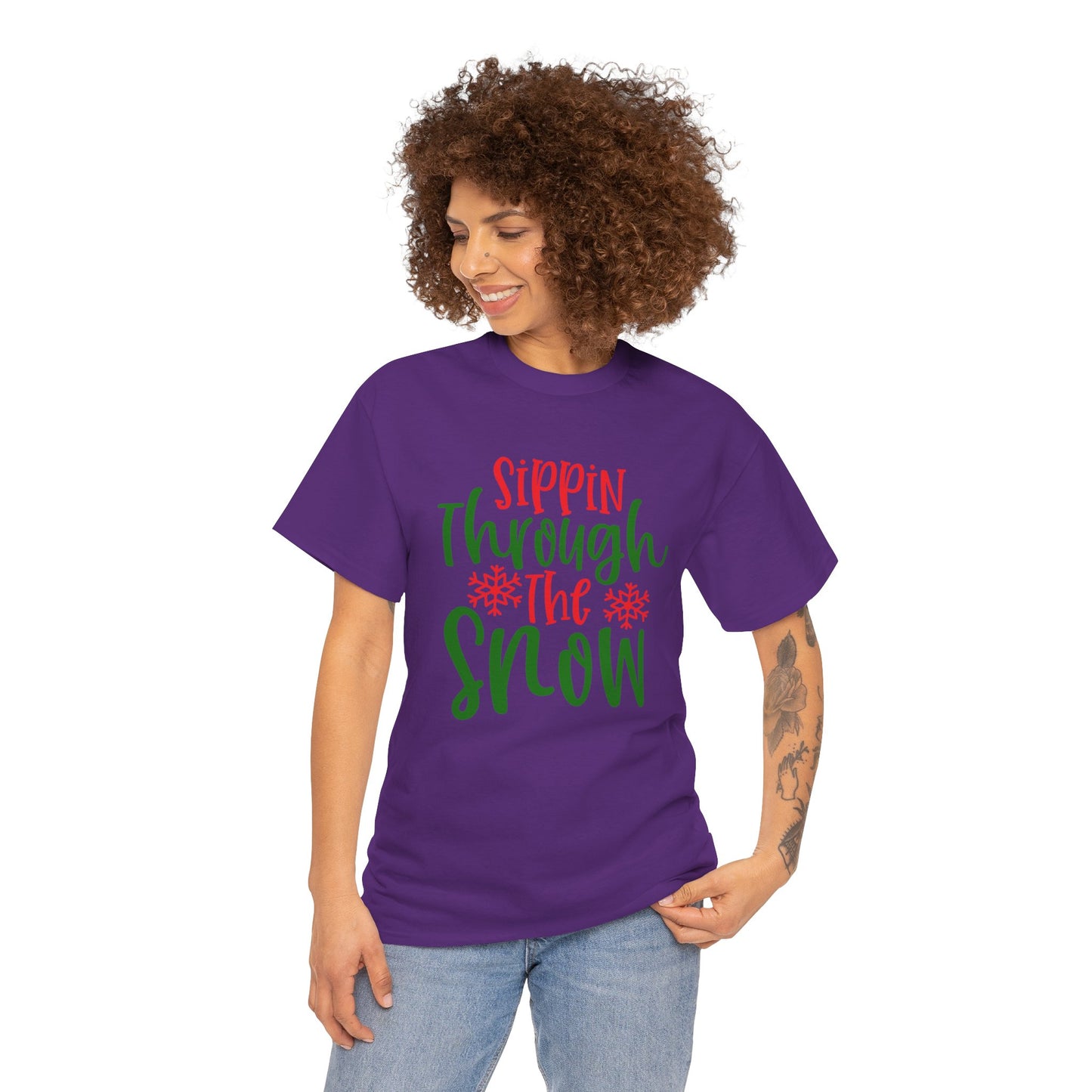 Sippin’ Through The Snow T-Shirt – Festive Holiday Beverage Unisex Heavy Cotton Tee