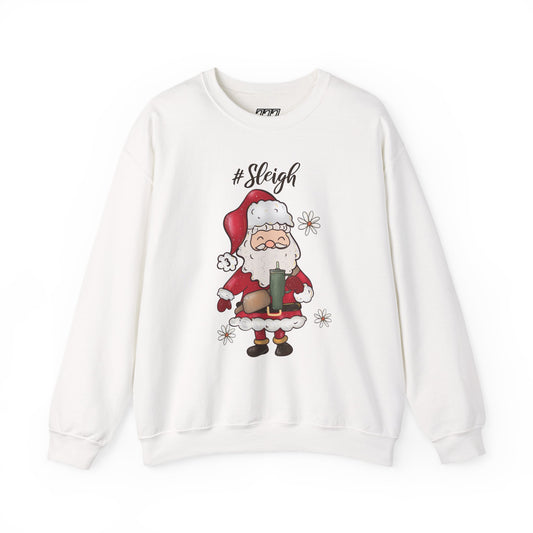 #Sleigh Funny Santa Christmas Sweatshirt – Cute Holiday Hashtag Graphic Unisex Heavy Blend Crewneck