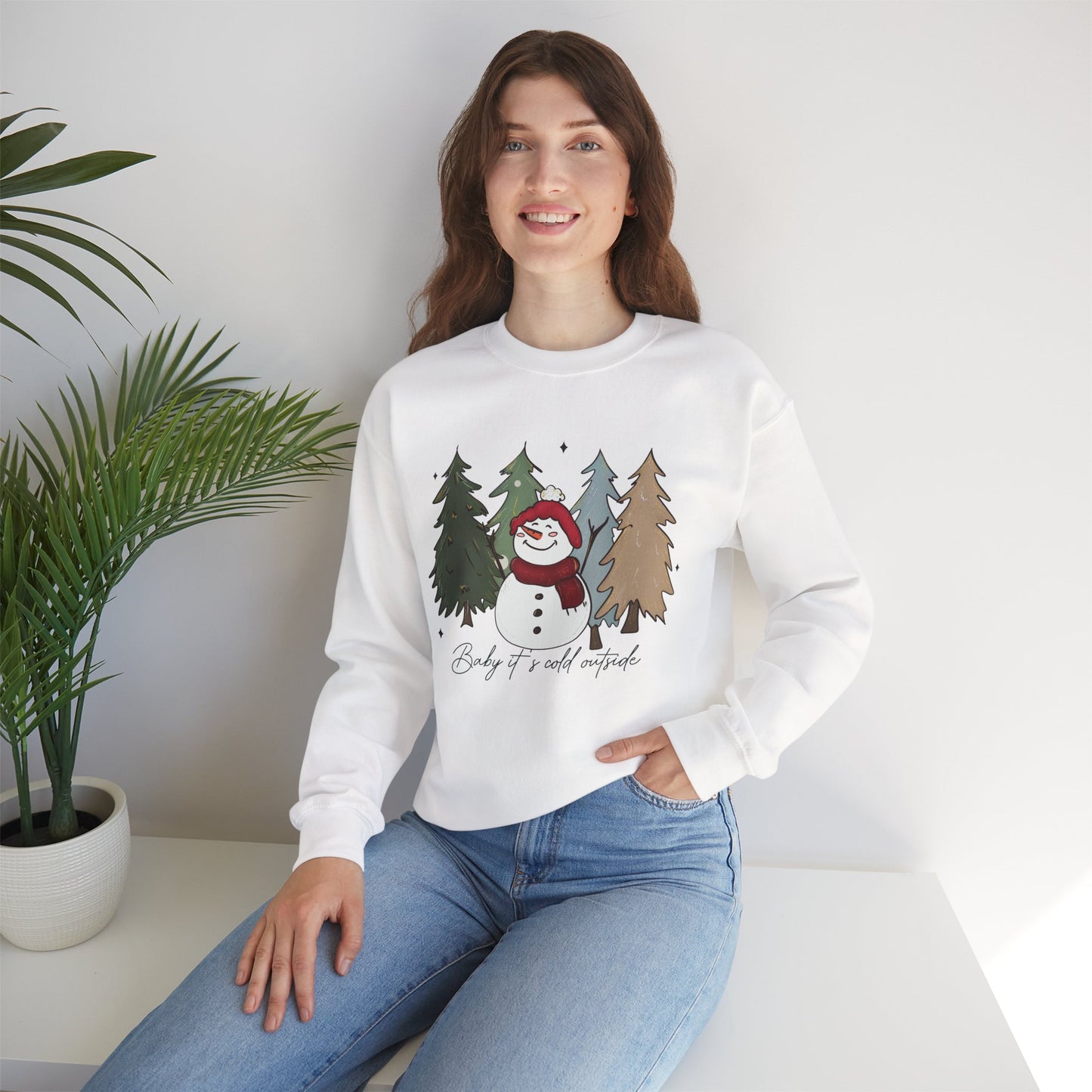 Baby It’s Cold Outside Snowman Christmas Sweatshirt – Cozy Winter Aesthetic Holiday Unisex Heavy Blend Crewneck