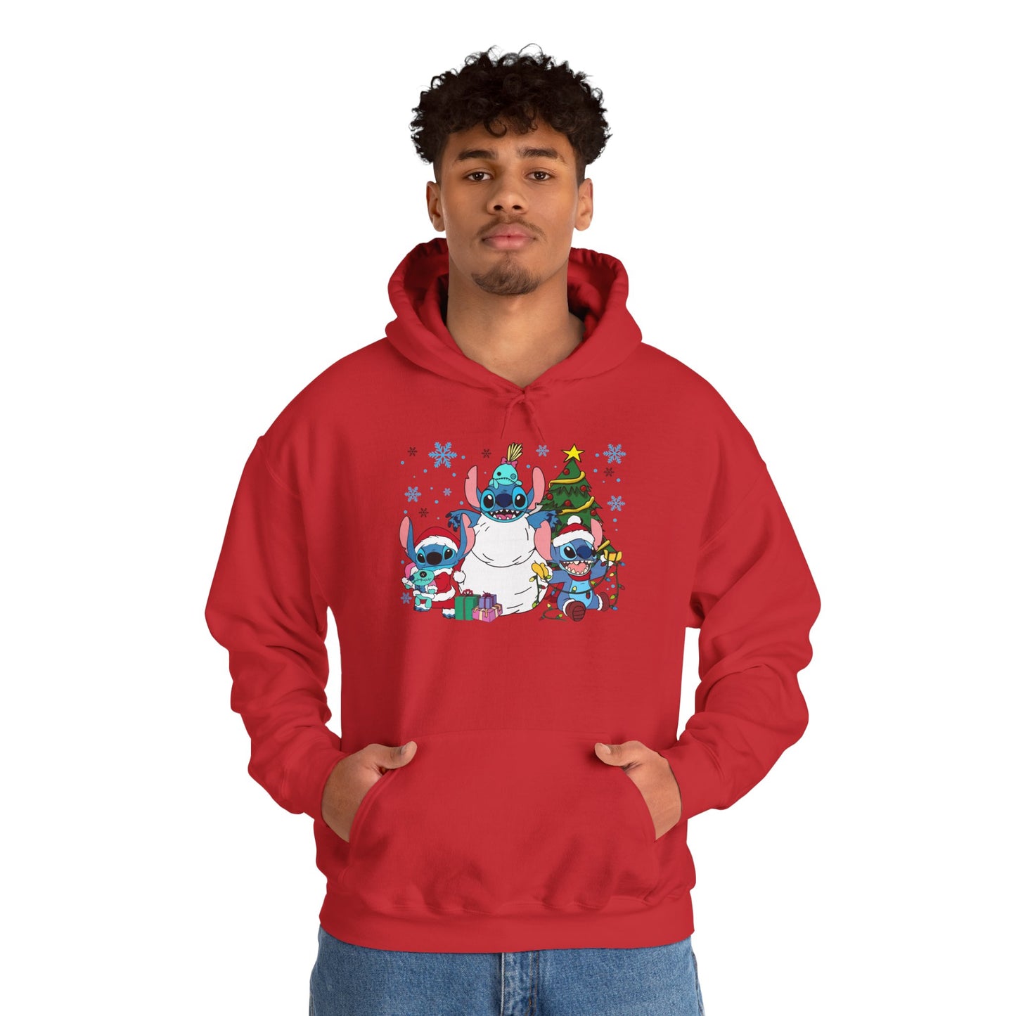 Stitch Christmas Vibes Hoodie – Cute Holiday Trio Unisex Heavy Blend Sweatshirt