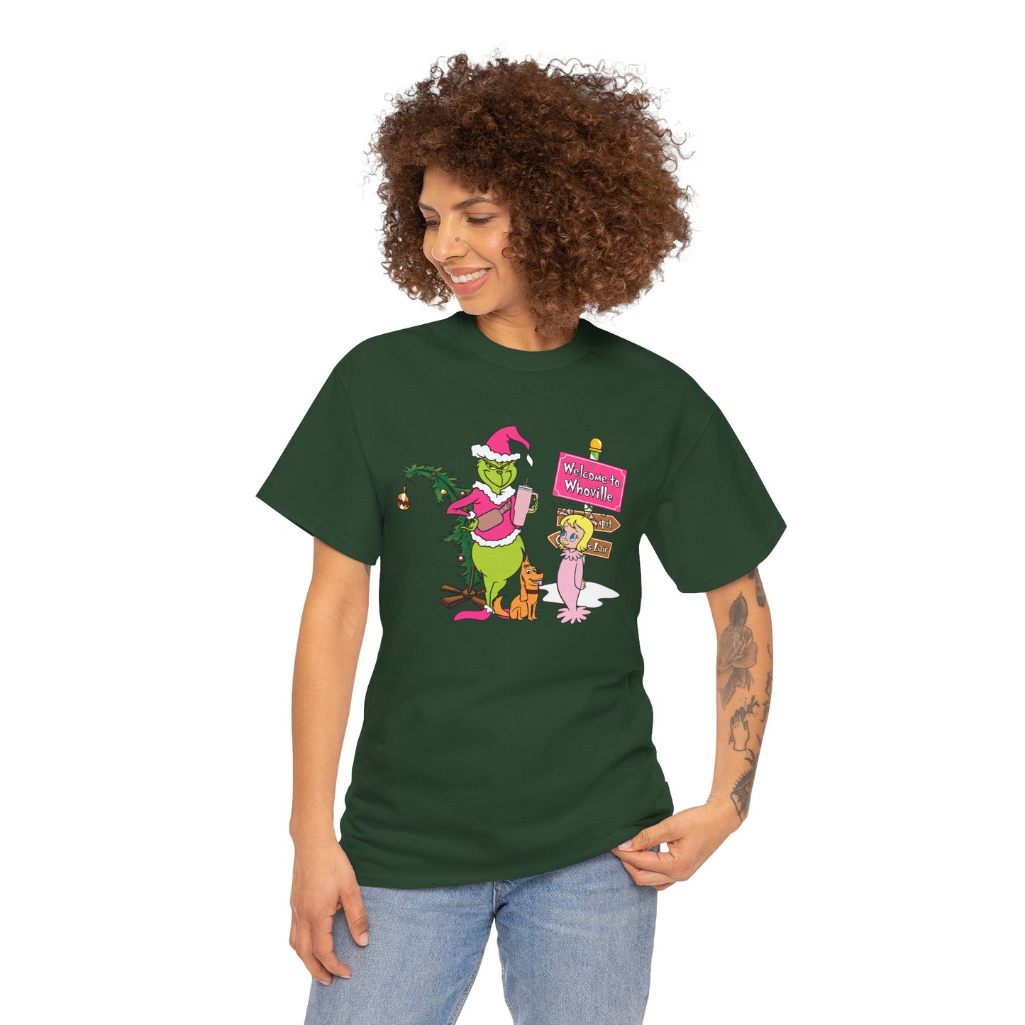 Welcome to Merryville Christmas T-Shirt – Cute Green Christmas Creature Holiday Tee (Unisex)