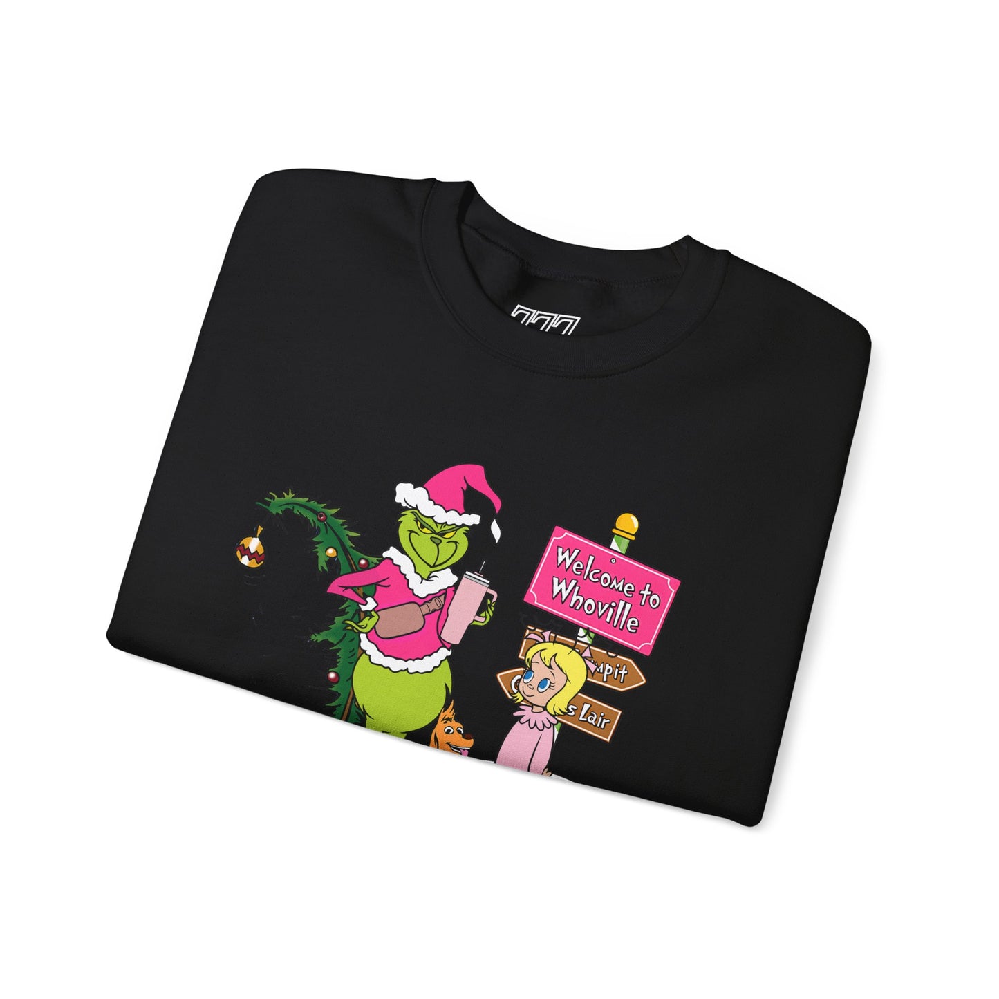 Welcome to Merryville Christmas Crewneck – Cute Green Creature & Winter Village Sweatshirt (Unisex)