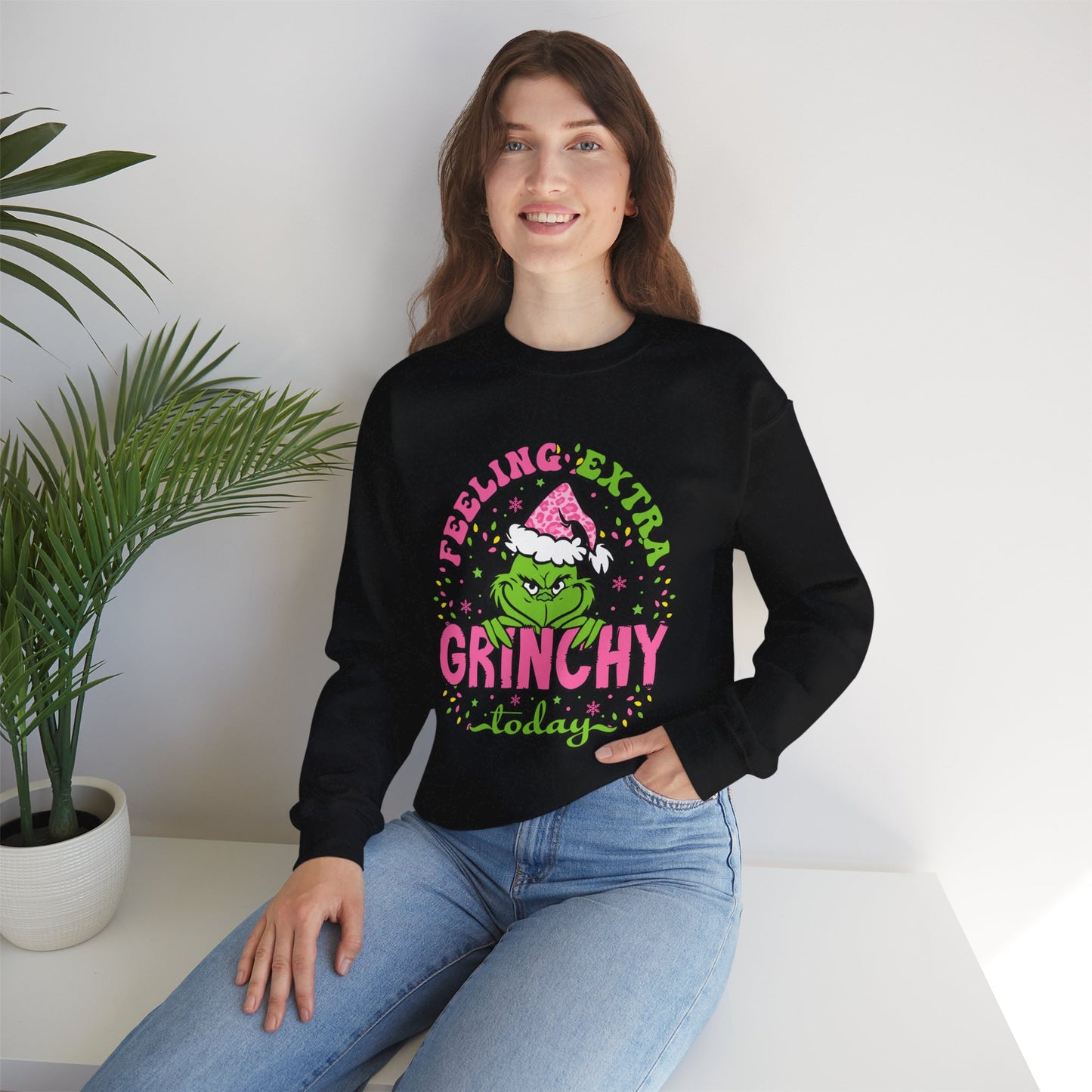 Feeling Extra Grinchy Today Funny Christmas Grinch-Inspired Holiday Sweatshirt – Pink Santa Festive Unisex Heavy Blend Crewneck