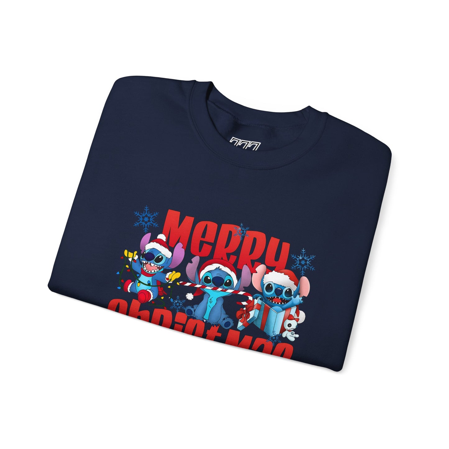 Merry Christmas Unisex Heavy Blend Crewneck Sweatshirt – Cute Blue Holiday Characters Sweater
