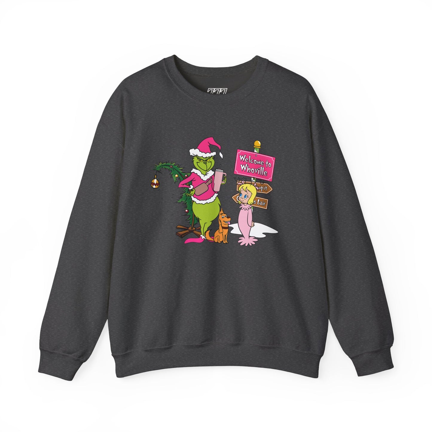 Welcome to Merryville Christmas Crewneck – Cute Green Creature & Winter Village Sweatshirt (Unisex)