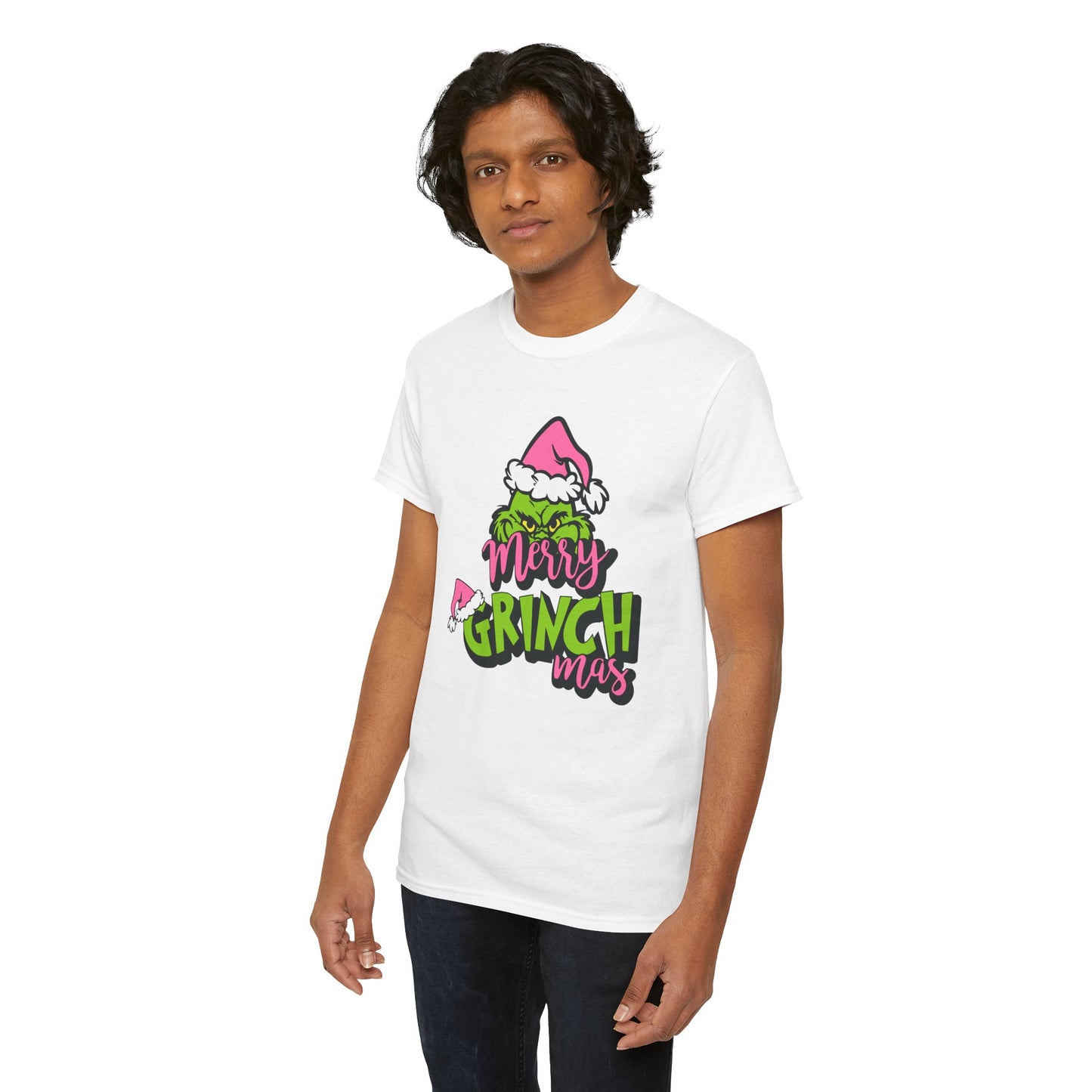 Merry Grinchmas Funny Christmas Grinch-Inspired Holiday Tee – Pink Santa Festive Unisex Heavy Cotton T-Shirt