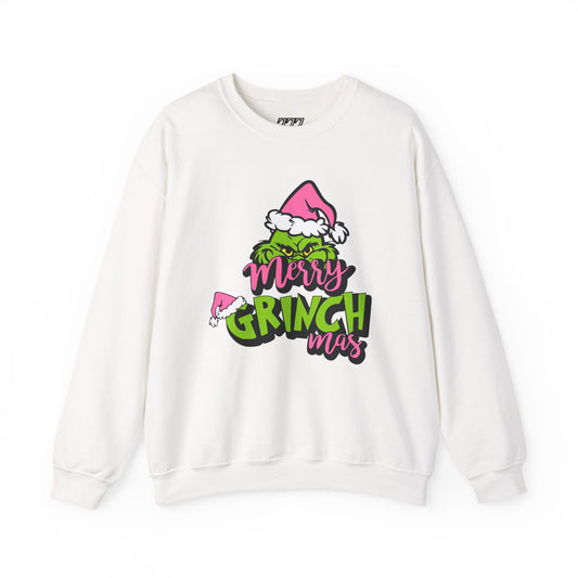 Merry Grinchmas Funny Christmas Grinch-Inspired Holiday Sweatshirt – Pink Santa Festive Unisex Heavy Blend Crewneck