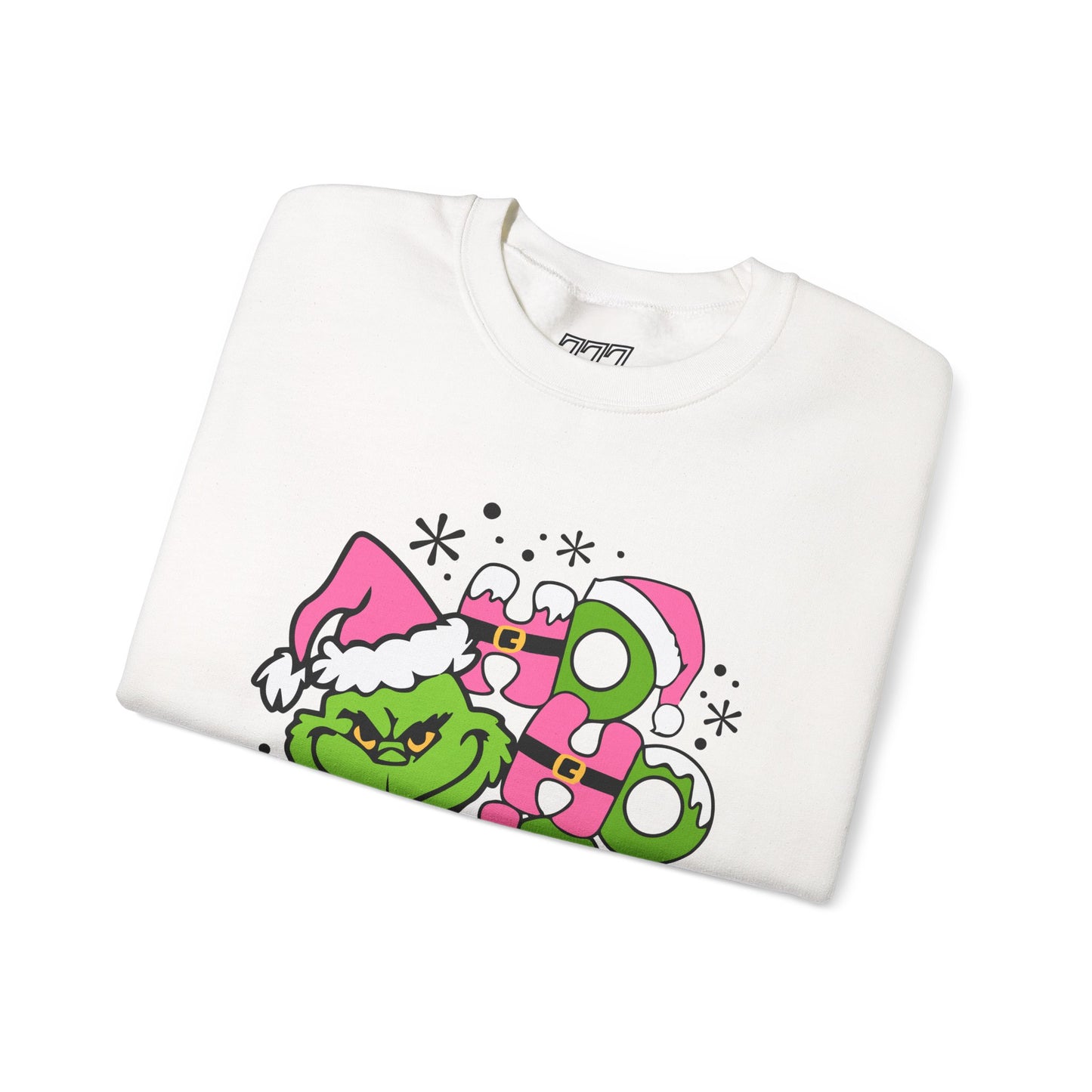 HO HO HO Funny Christmas Grinch-Inspired Holiday Sweatshirt – Cute Pink Santa Unisex Heavy Blend Crewneck