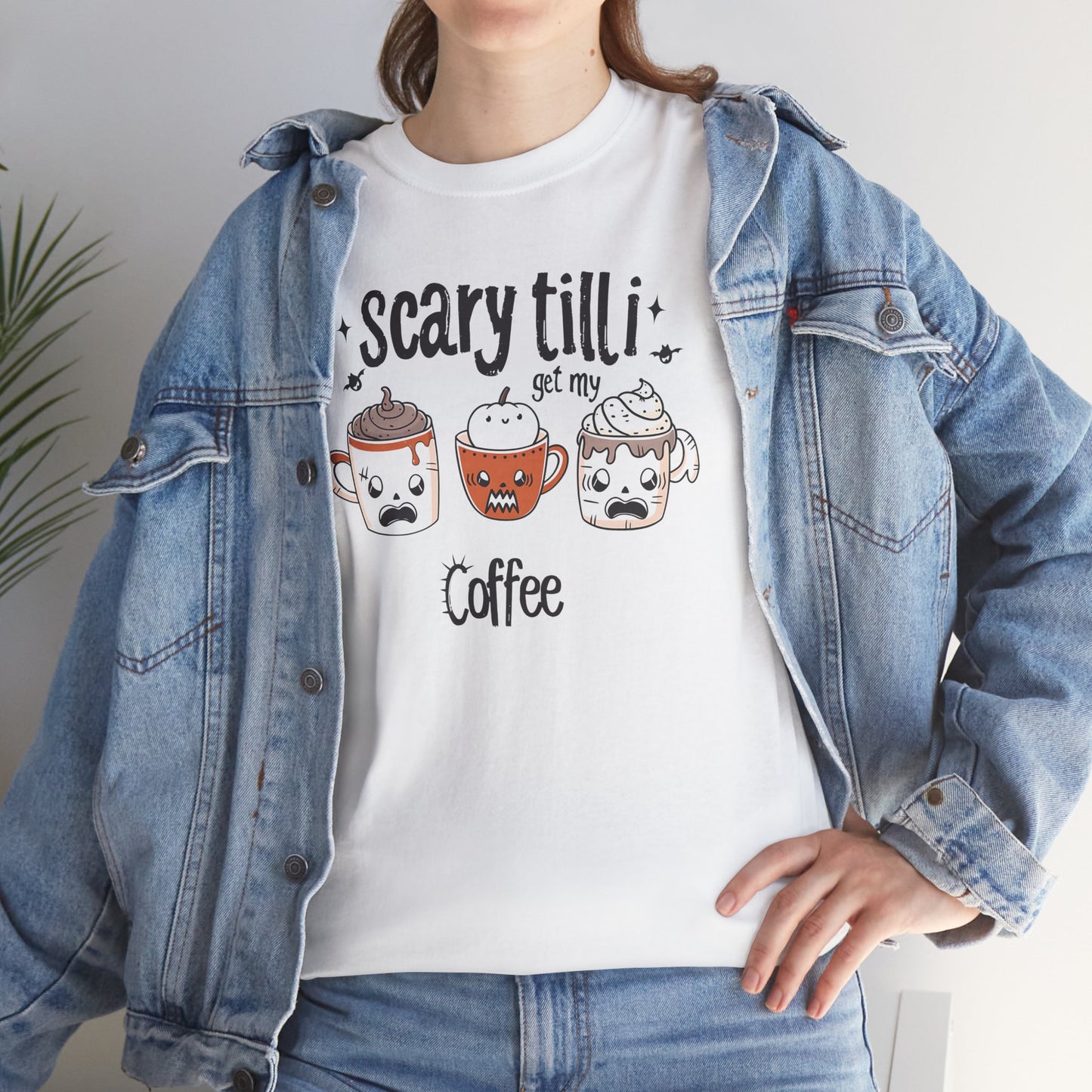 Scary Until I Get My Coffee Unisex Heavy Cotton T-Shirt