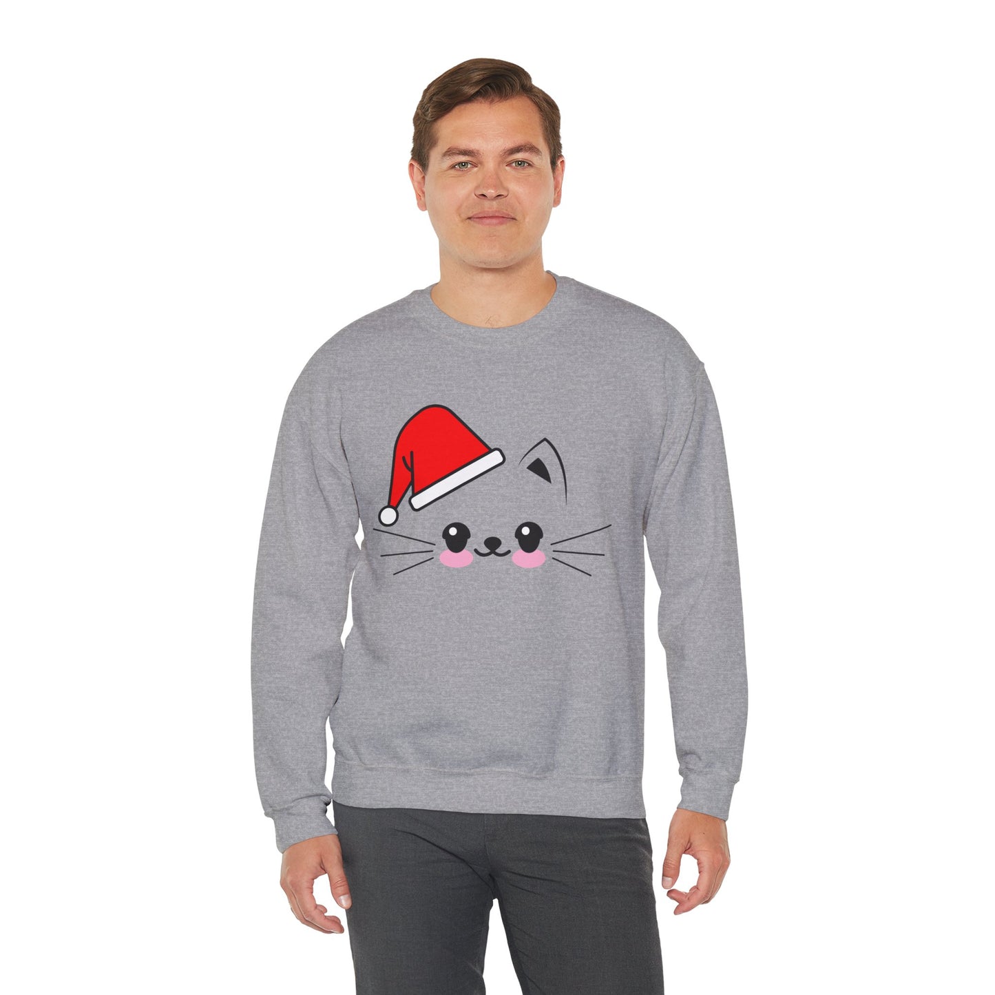 Cat Santa Christmas Crewneck – Cute Kawaii Cat Holiday Sweatshirt (Unisex)