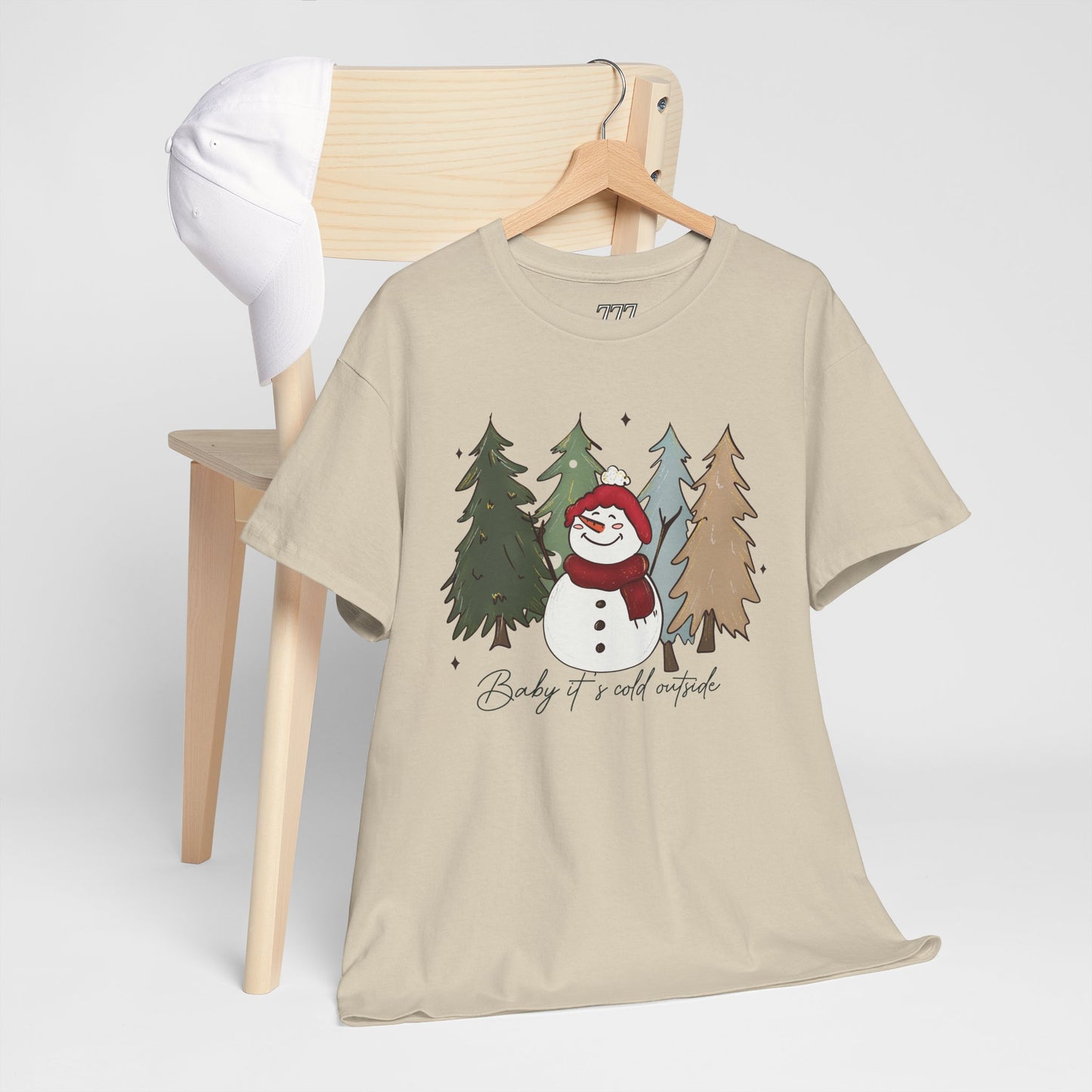 Baby It’s Cold Outside Snowman Christmas Tee – Cozy Winter Aesthetic Holiday Unisex Heavy Cotton T-Shirt