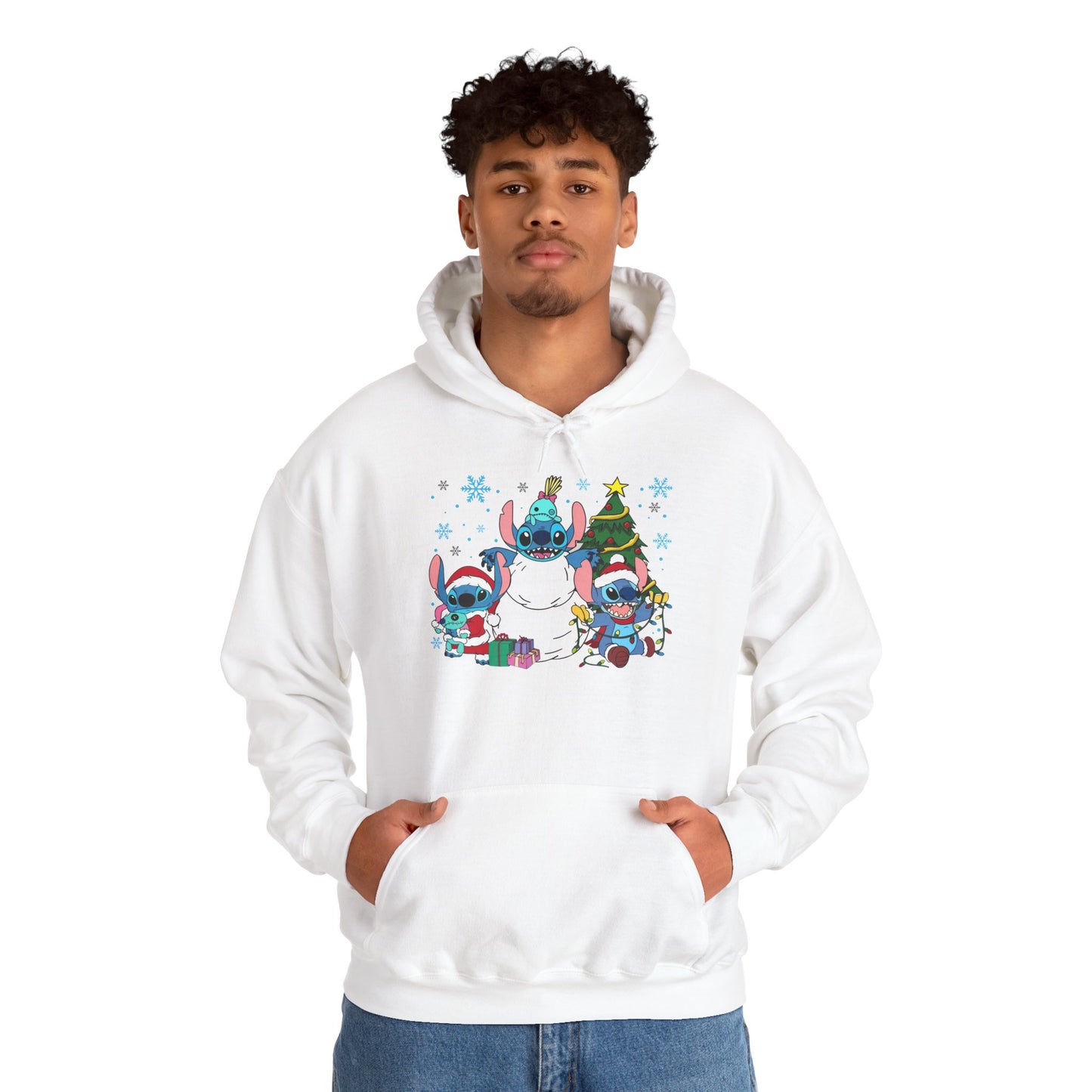 Stitch Christmas Vibes Hoodie – Cute Holiday Trio Unisex Heavy Blend Sweatshirt