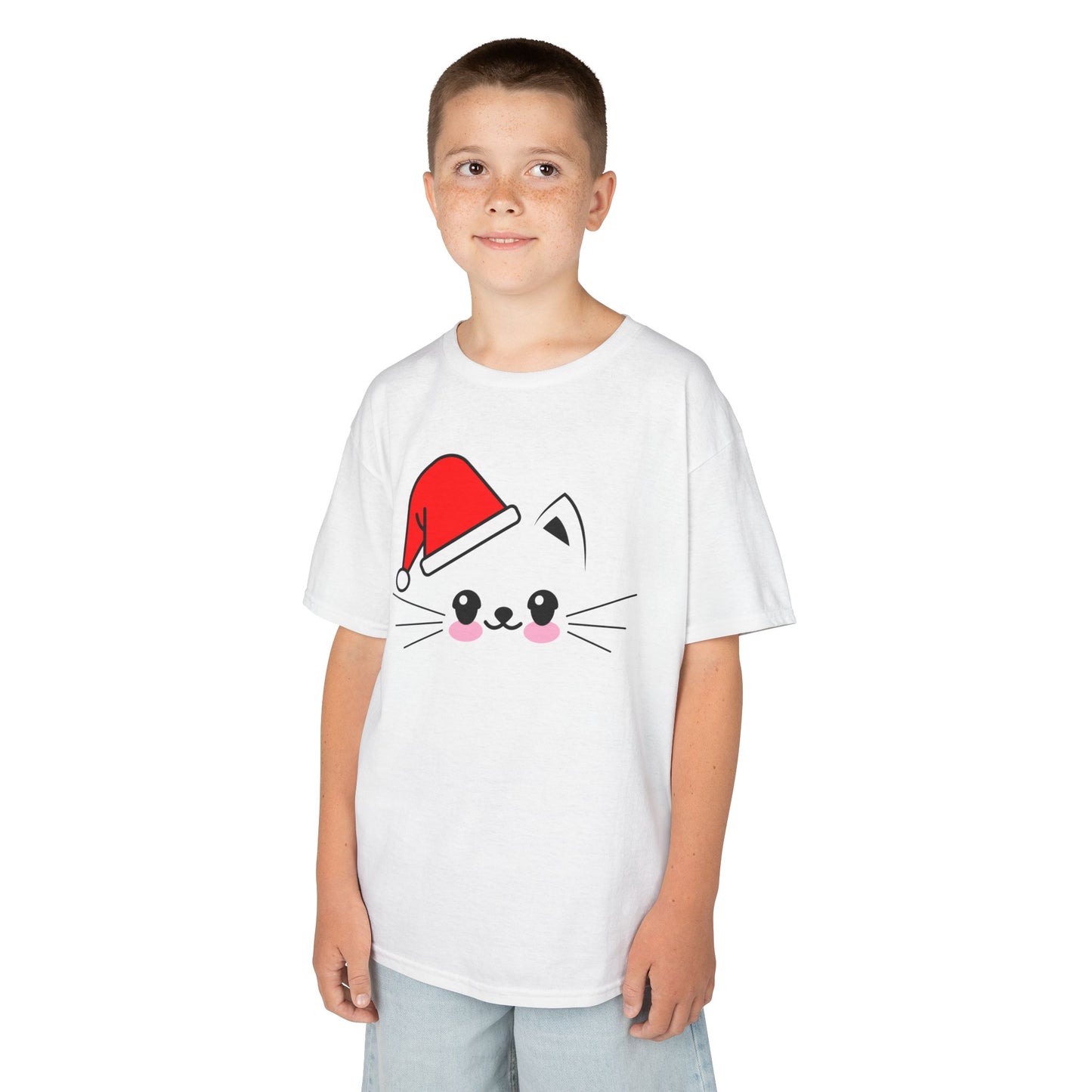 Cat Santa Kids Christmas T-Shirt – Cute Kawaii Cat Holiday Tee for Kids