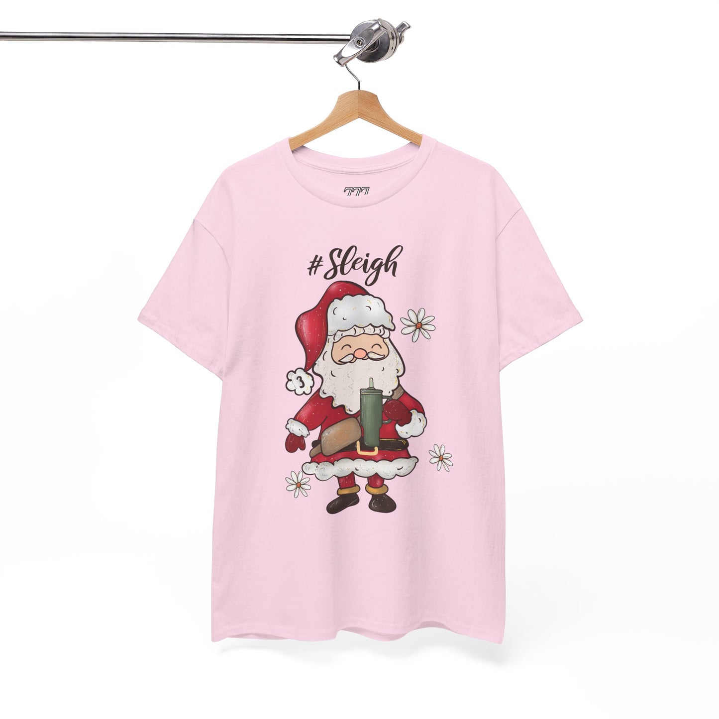 #Sleigh Funny Santa Christmas Tee – Cute Modern Holiday Hashtag Graphic Unisex Heavy Cotton T-Shirt