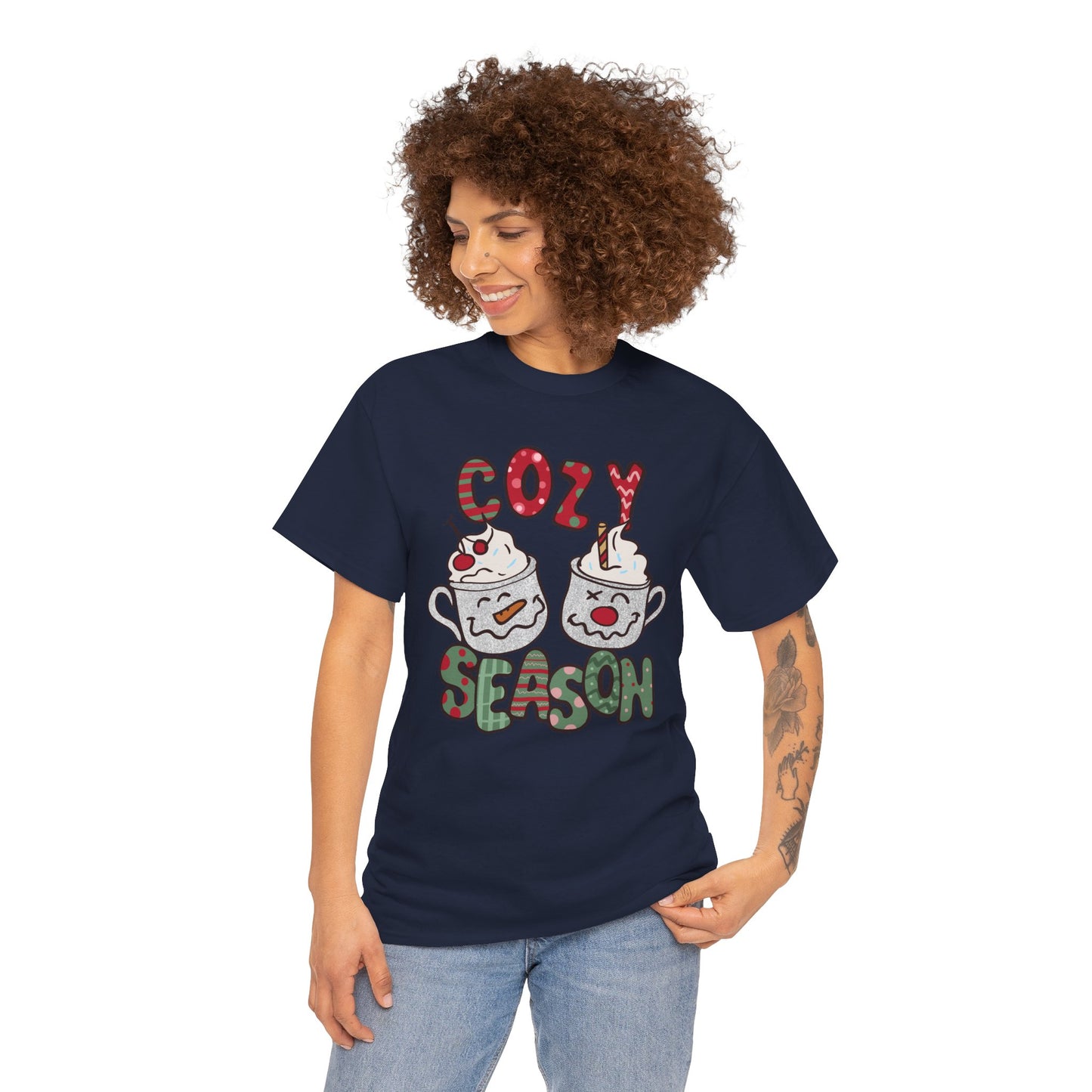 Cozy Season Christmas Unisex Heavy Cotton T-Shirt – Cute Holiday Hot Cocoa Tee