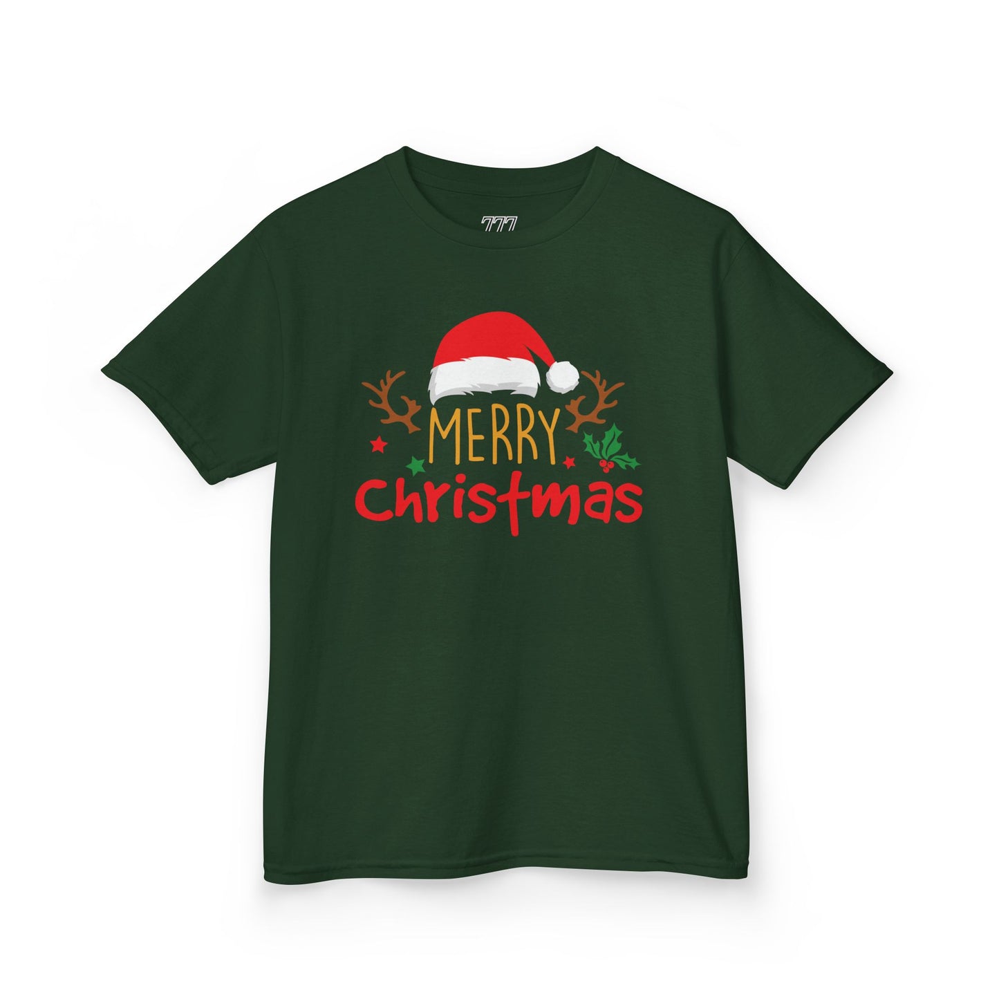 Merry Christmas Reindeer Kids T-Shirt – Cute Holiday Santa Hat Xmas Graphic Tee