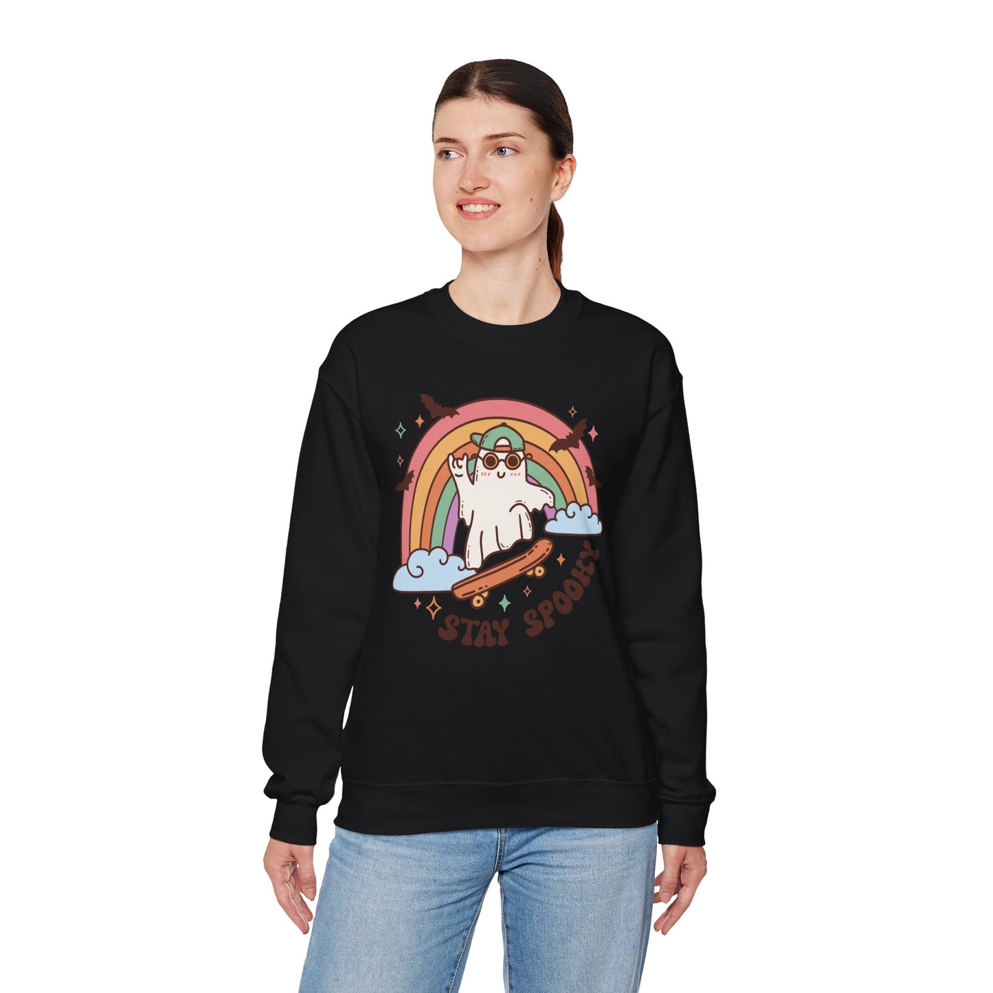 Stay Spooky Ghost Skater Unisex Heavy Blend Crewneck Sweatshirt
