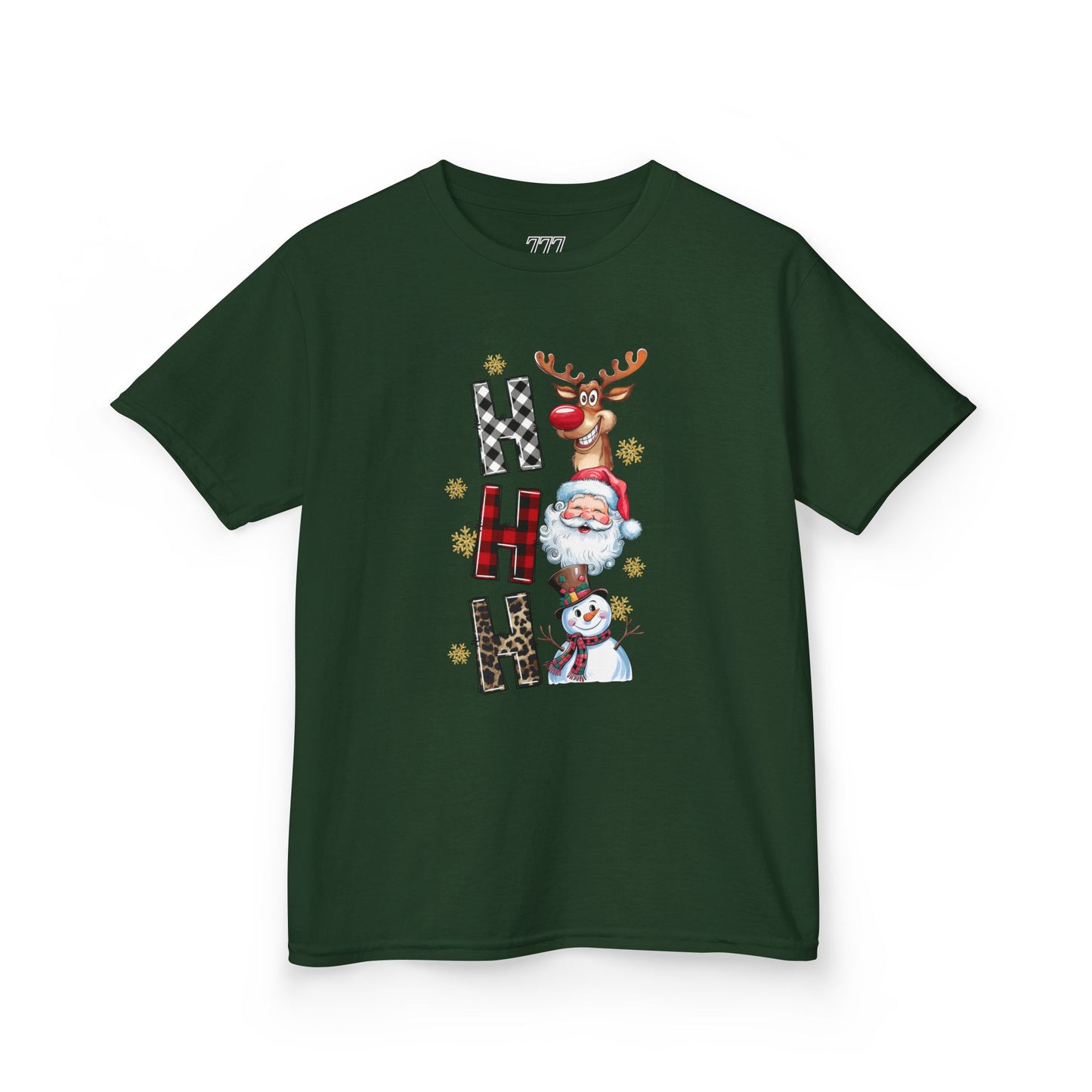 HO HO HO Kids Christmas T-Shirt – Santa, Reindeer & Snowman Holiday Tee
