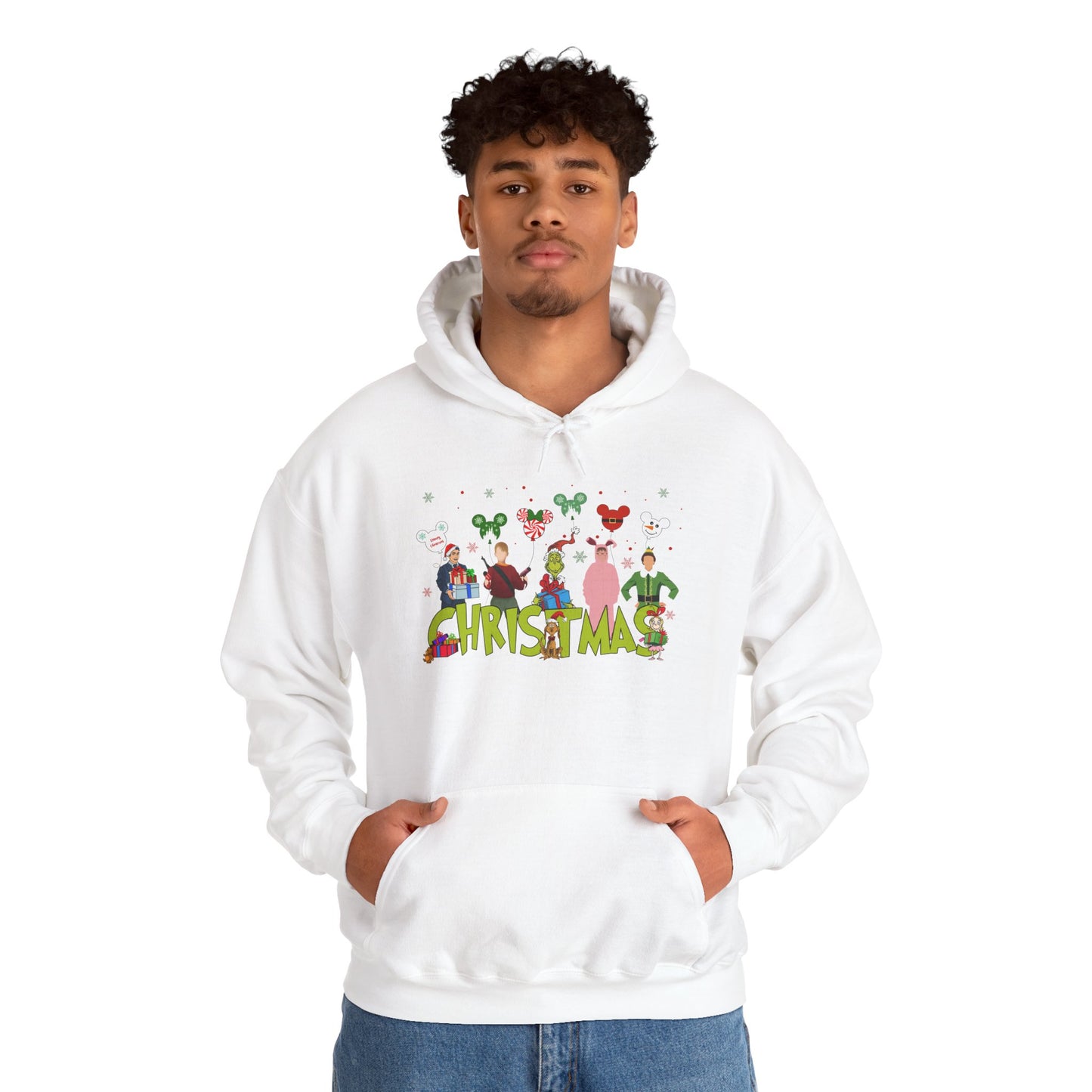 Christmas Character Squad Hoodie – Cute Festive Holiday Characters Unisex Heavy Blend Hooded Sweatshirt