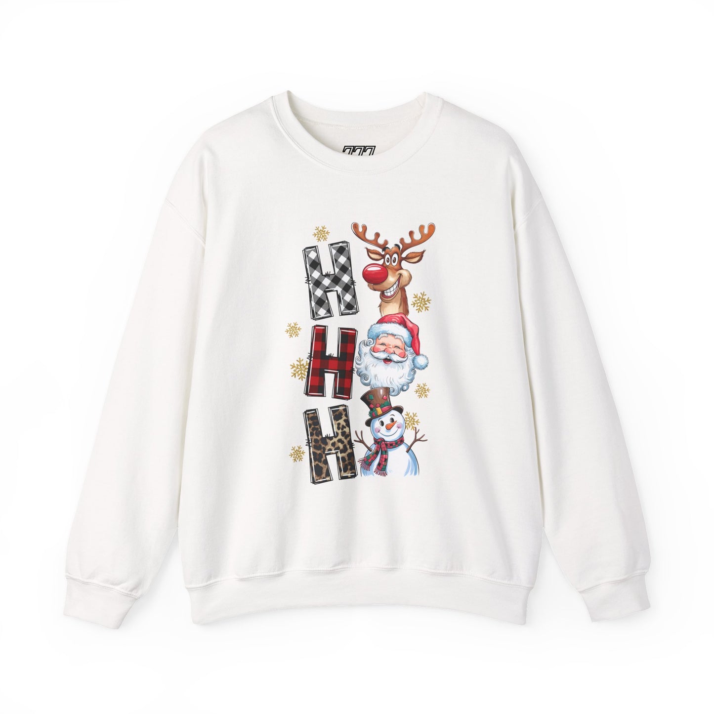 HO HO HO Christmas Unisex Heavy Blend Crewneck Sweatshirt – Santa, Reindeer & Snowman Holiday Sweater