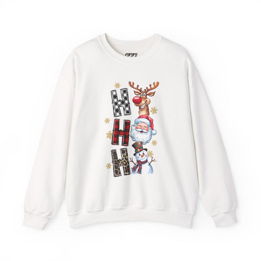 HO HO HO Christmas Unisex Heavy Blend Crewneck Sweatshirt – Santa, Reindeer & Snowman Holiday Sweater