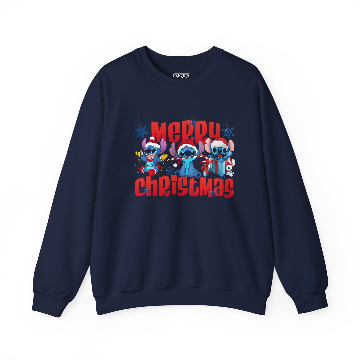 Merry Christmas Unisex Heavy Blend Crewneck Sweatshirt – Cute Blue Holiday Characters Sweater