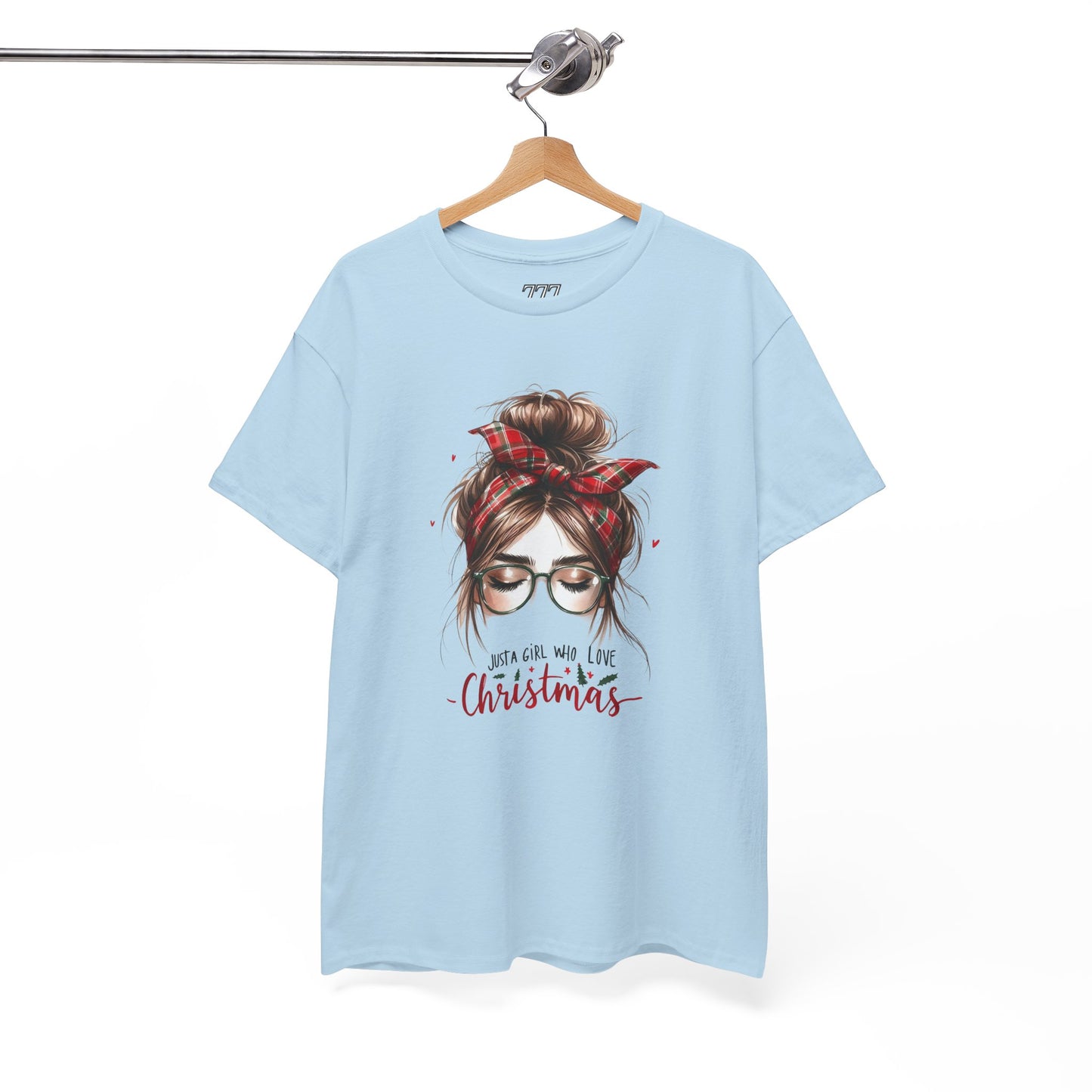 Just A Girl Who Loves Christmas Unisex Heavy Cotton T-Shirt – Plaid Bandana Holiday Girl Tee