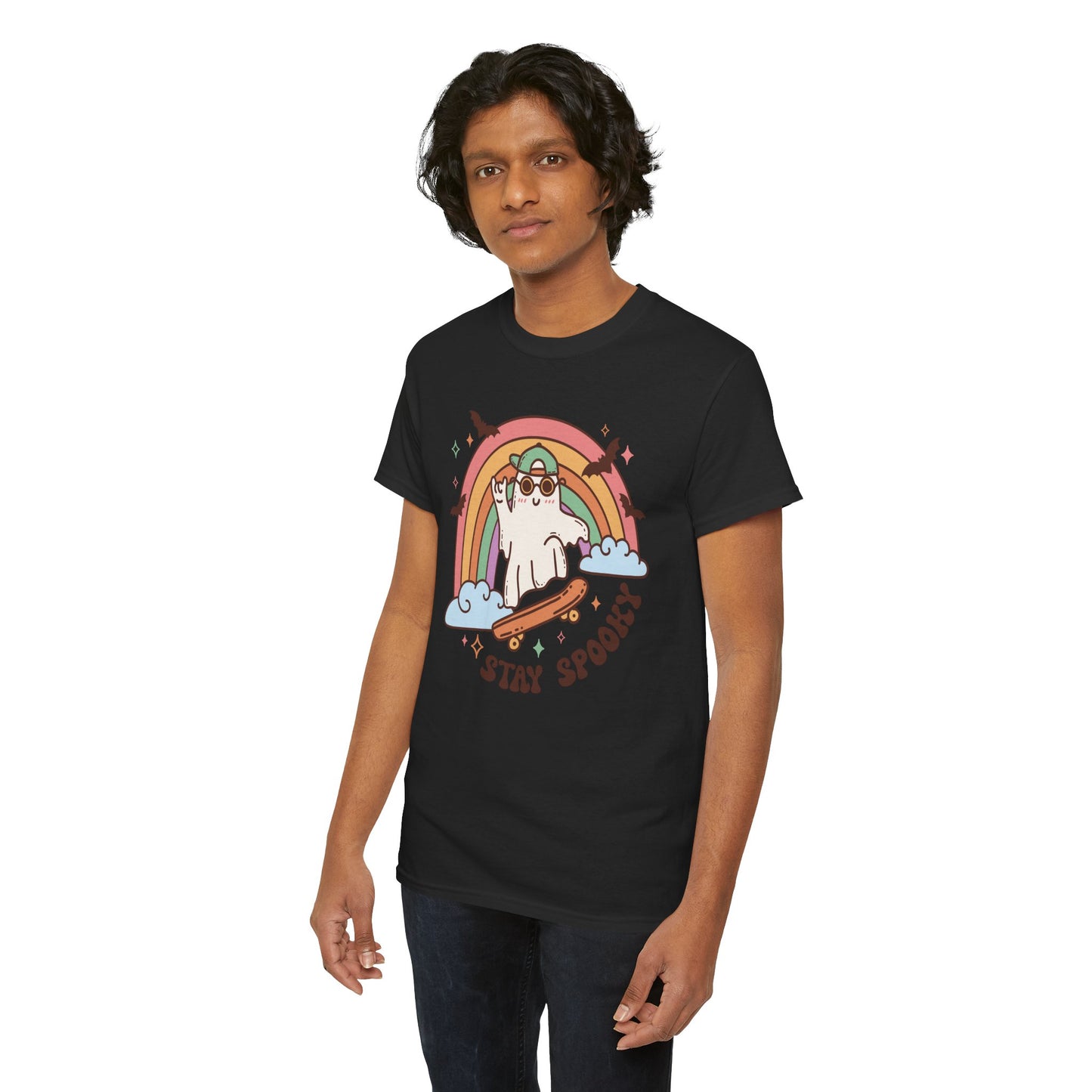 Stay Spooky Ghost Skater Unisex Heavy Cotton T-Shirt