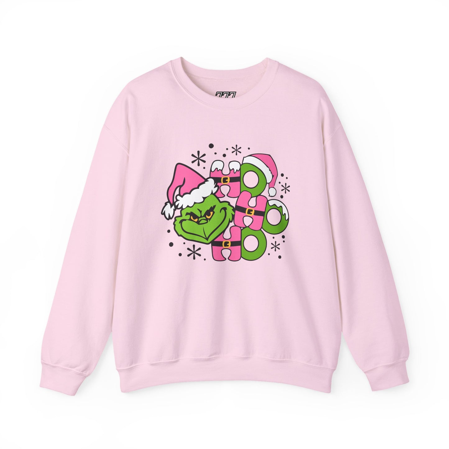 HO HO HO Funny Christmas Grinch-Inspired Holiday Sweatshirt – Cute Pink Santa Unisex Heavy Blend Crewneck