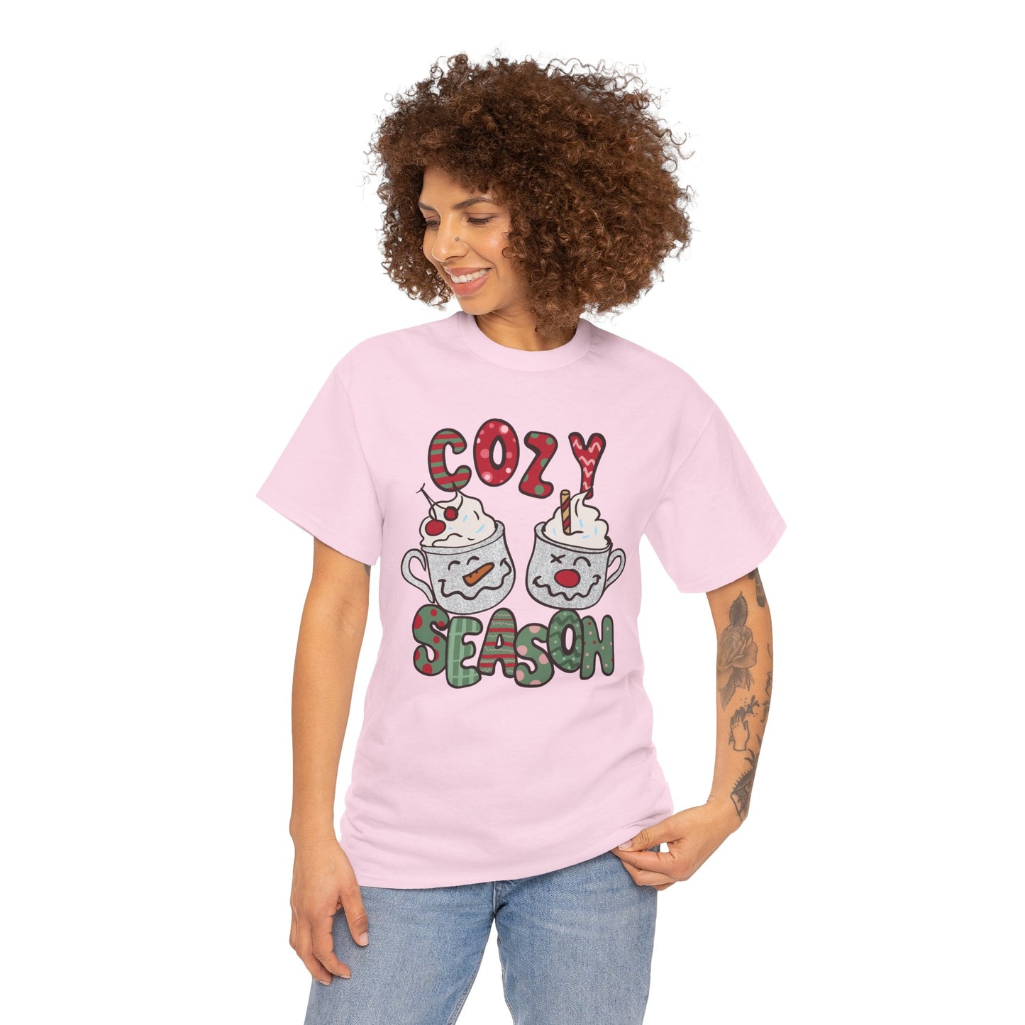 Cozy Season Christmas Unisex Heavy Cotton T-Shirt – Cute Holiday Hot Cocoa Tee