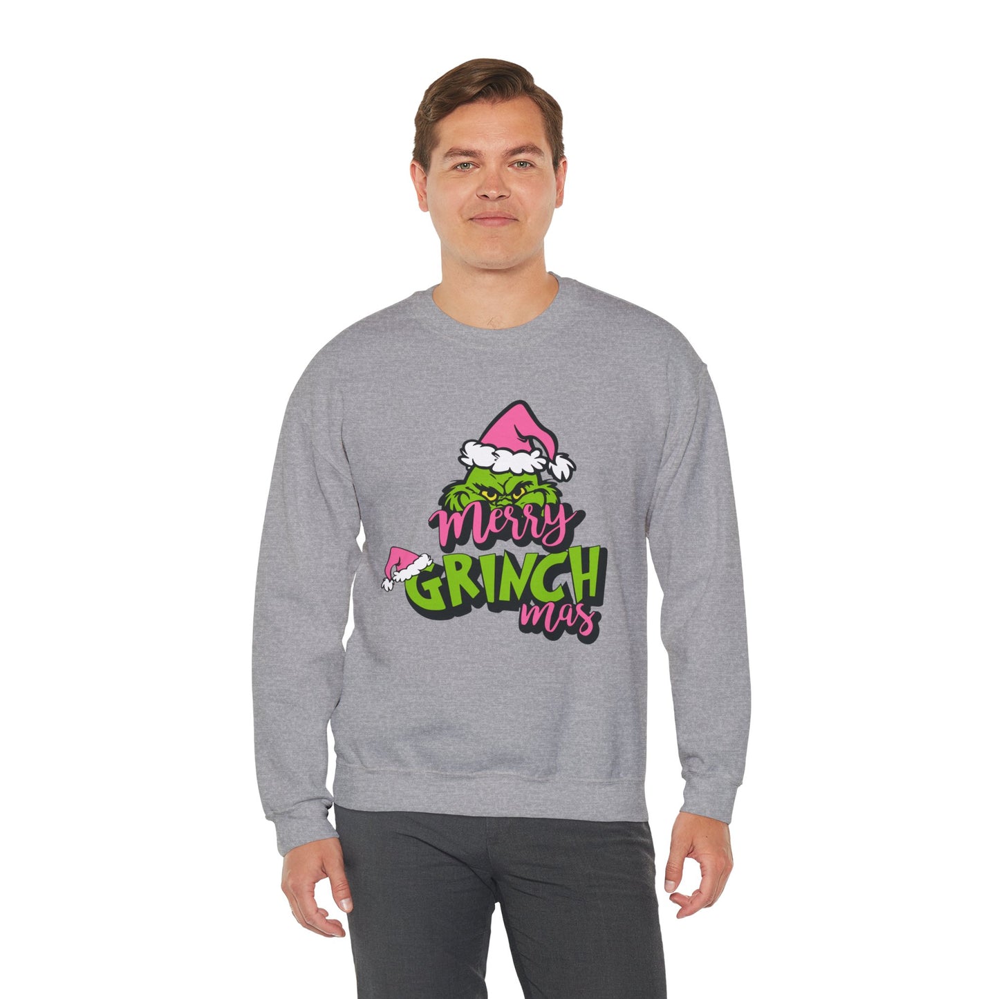Merry Grinchmas Funny Christmas Grinch-Inspired Holiday Sweatshirt – Pink Santa Festive Unisex Heavy Blend Crewneck