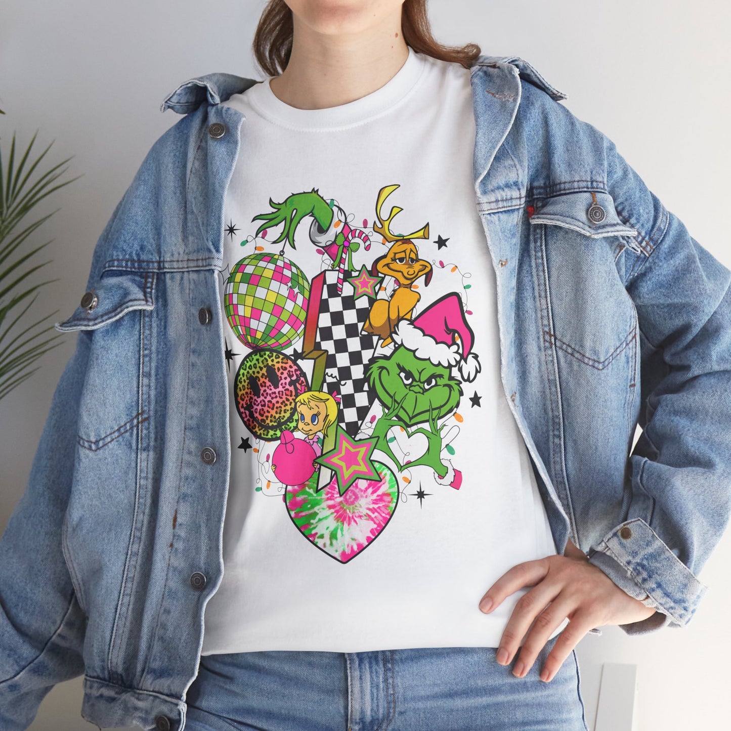 Grinchy Bell Christmas T-Shirt – Neon Holiday Hearts & Grumpy Green Vibes Tee (Unisex)