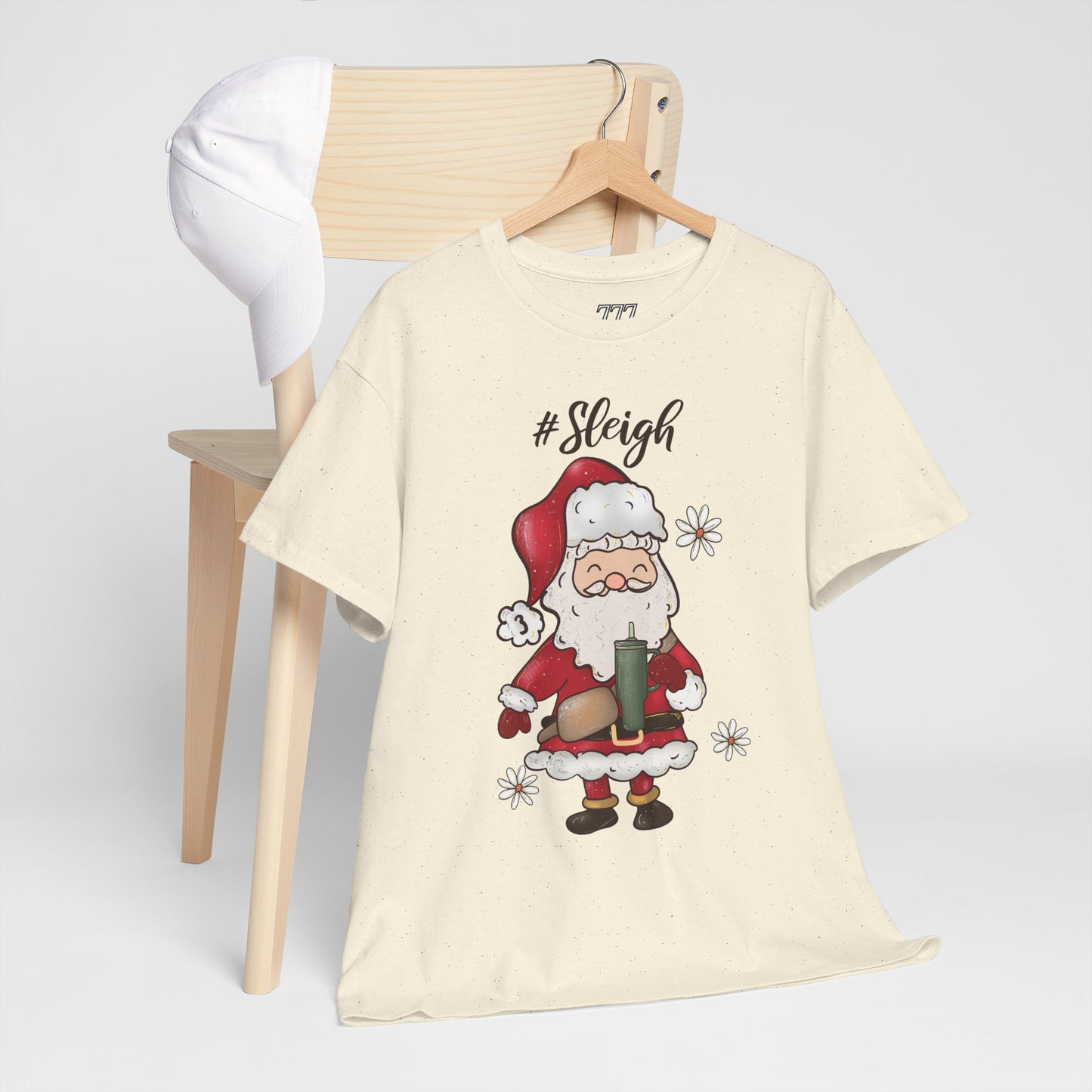 #Sleigh Funny Santa Christmas Tee – Cute Modern Holiday Hashtag Graphic Unisex Heavy Cotton T-Shirt